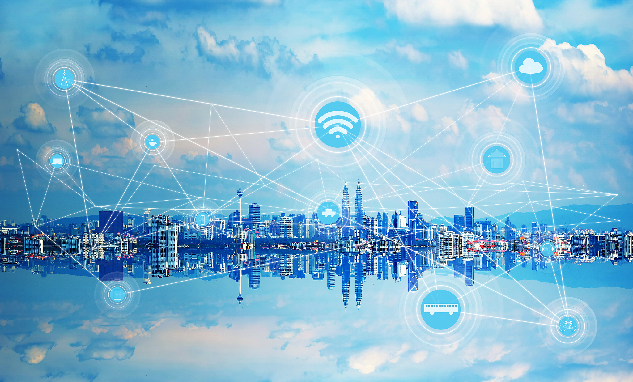 smart city and wireless communication network, abstract image vi