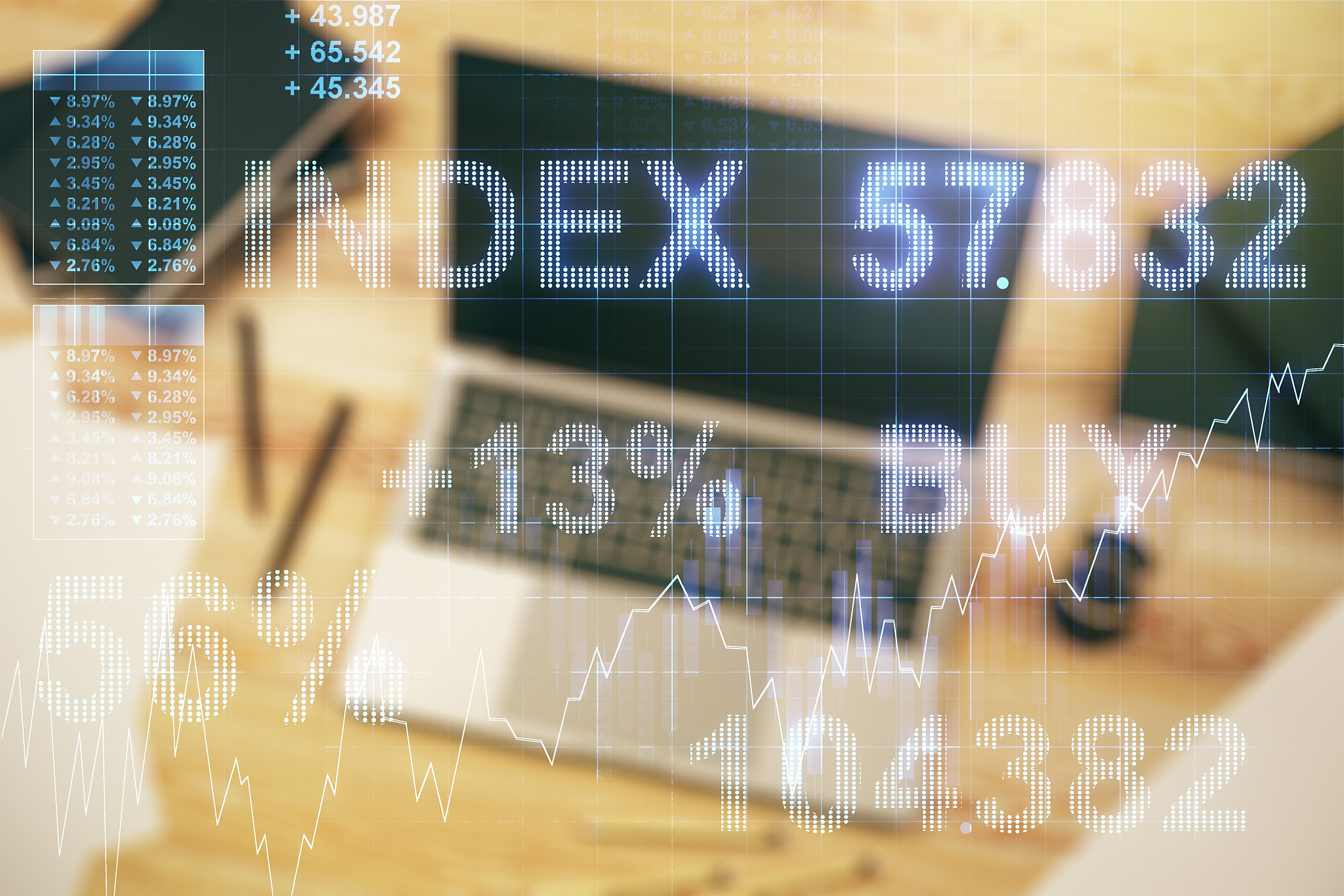 multi exposure of abstract creative financial chart on computer 