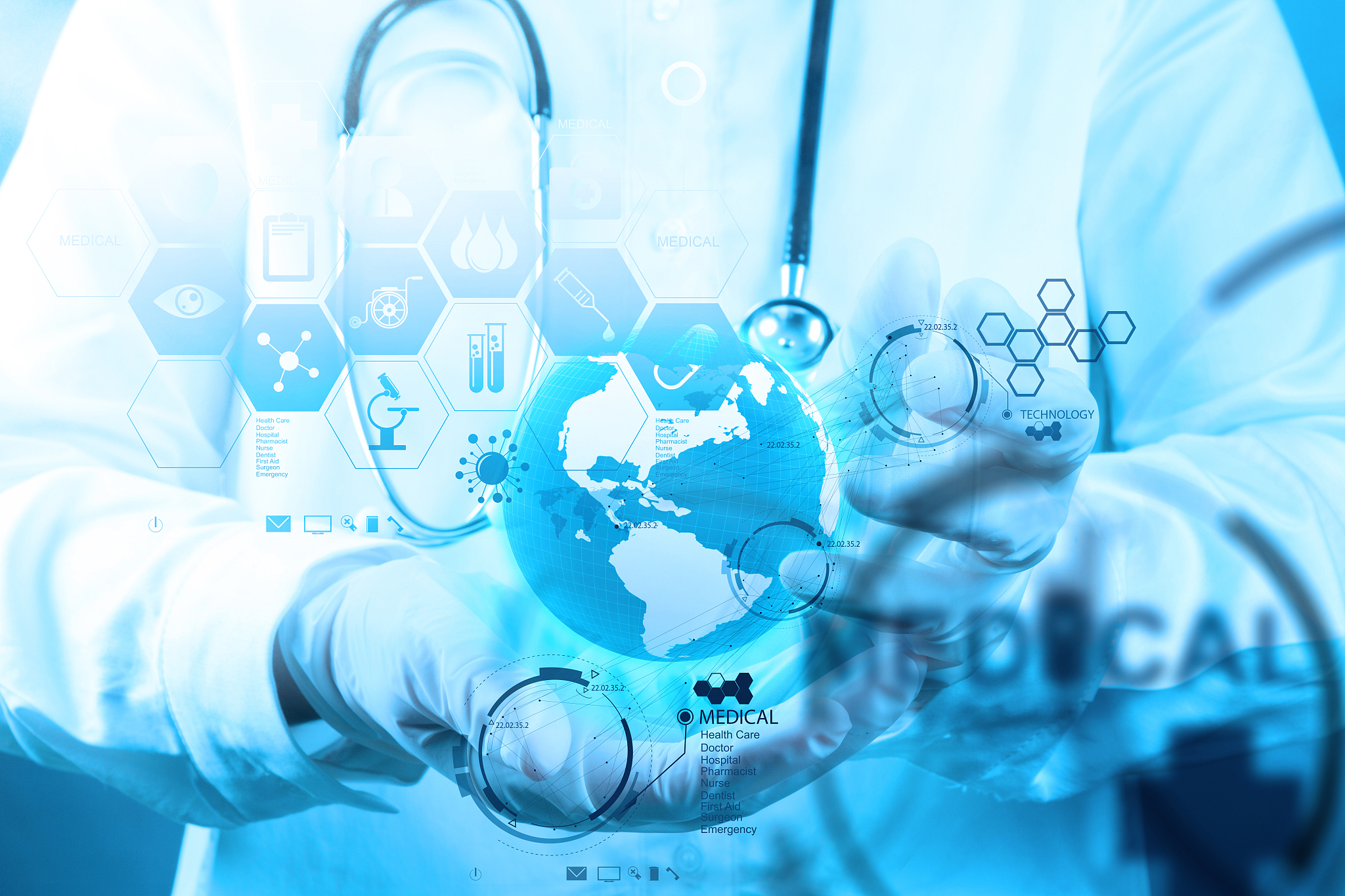 medicine doctor working with modern computer interface as concep