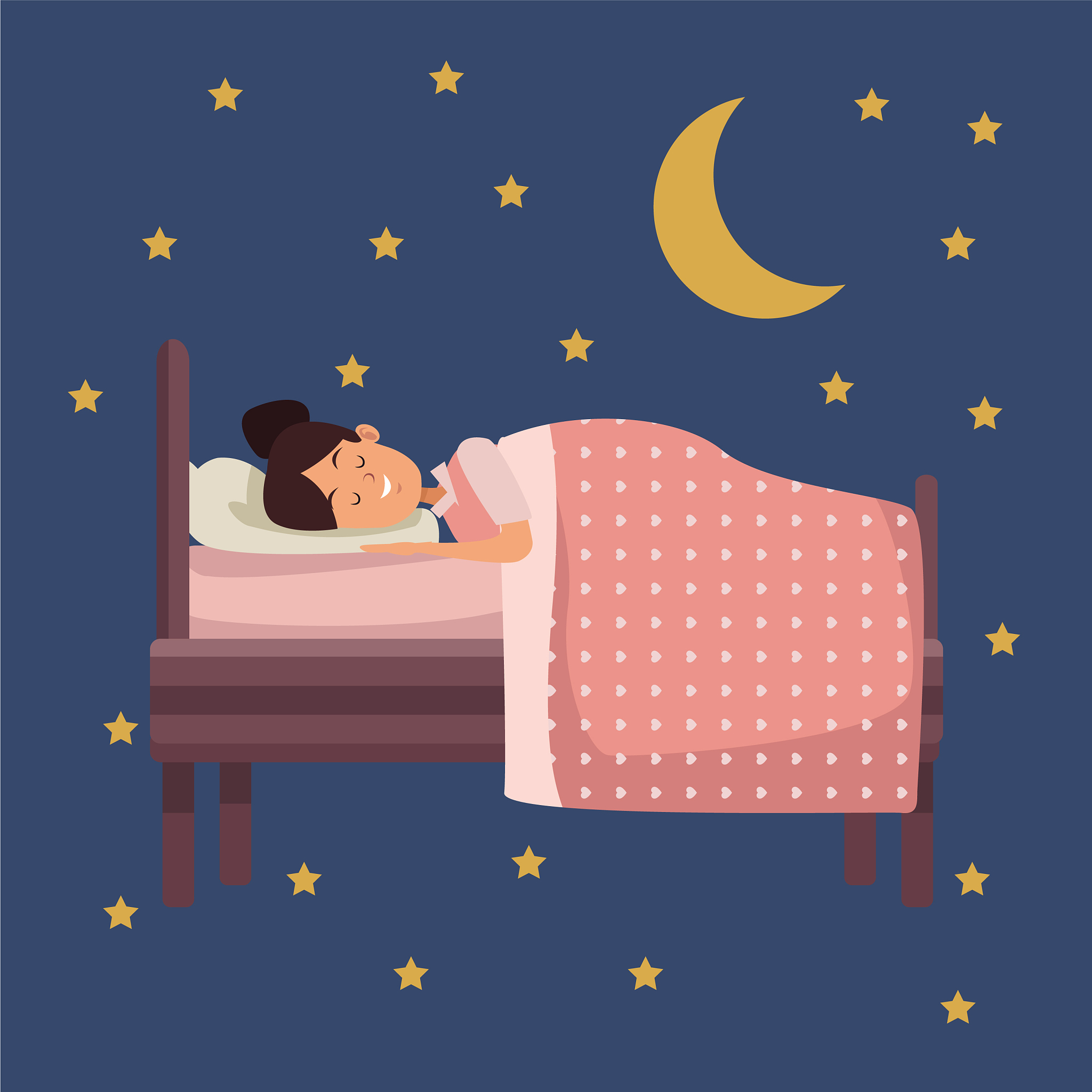 colorful scene of night with girl sleep in bed