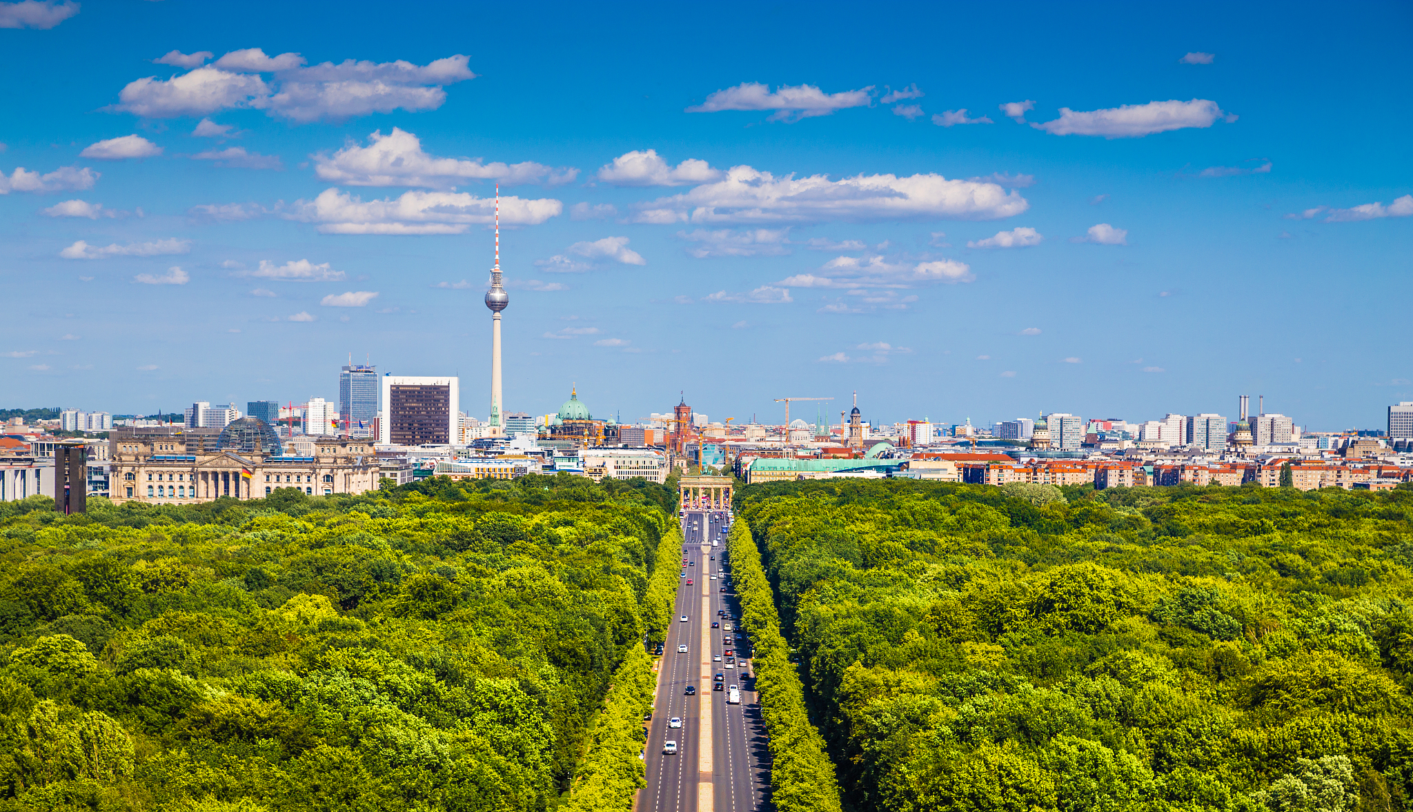 berlin skyline with tiergarten park in summer, germany