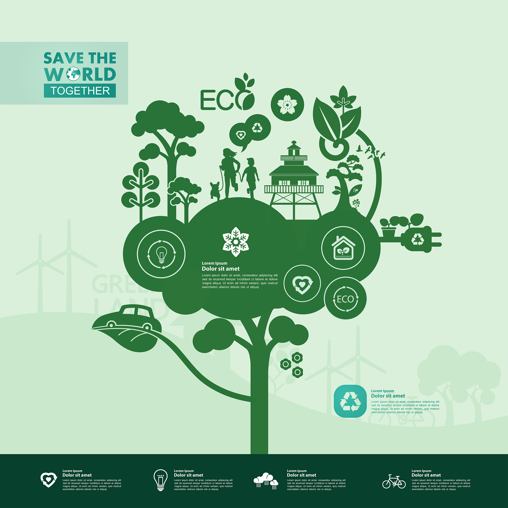 save the world together green ecology vector illustration.