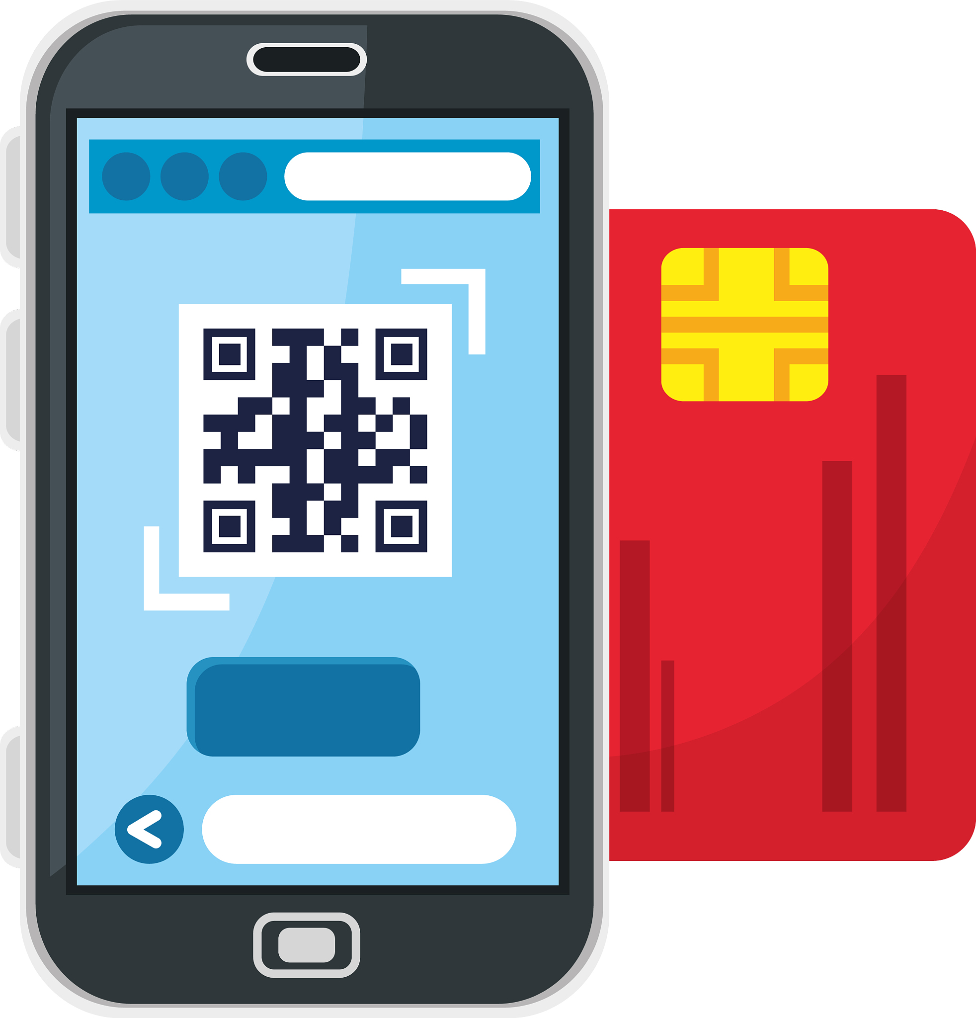 qr code inside smartphone and credit card