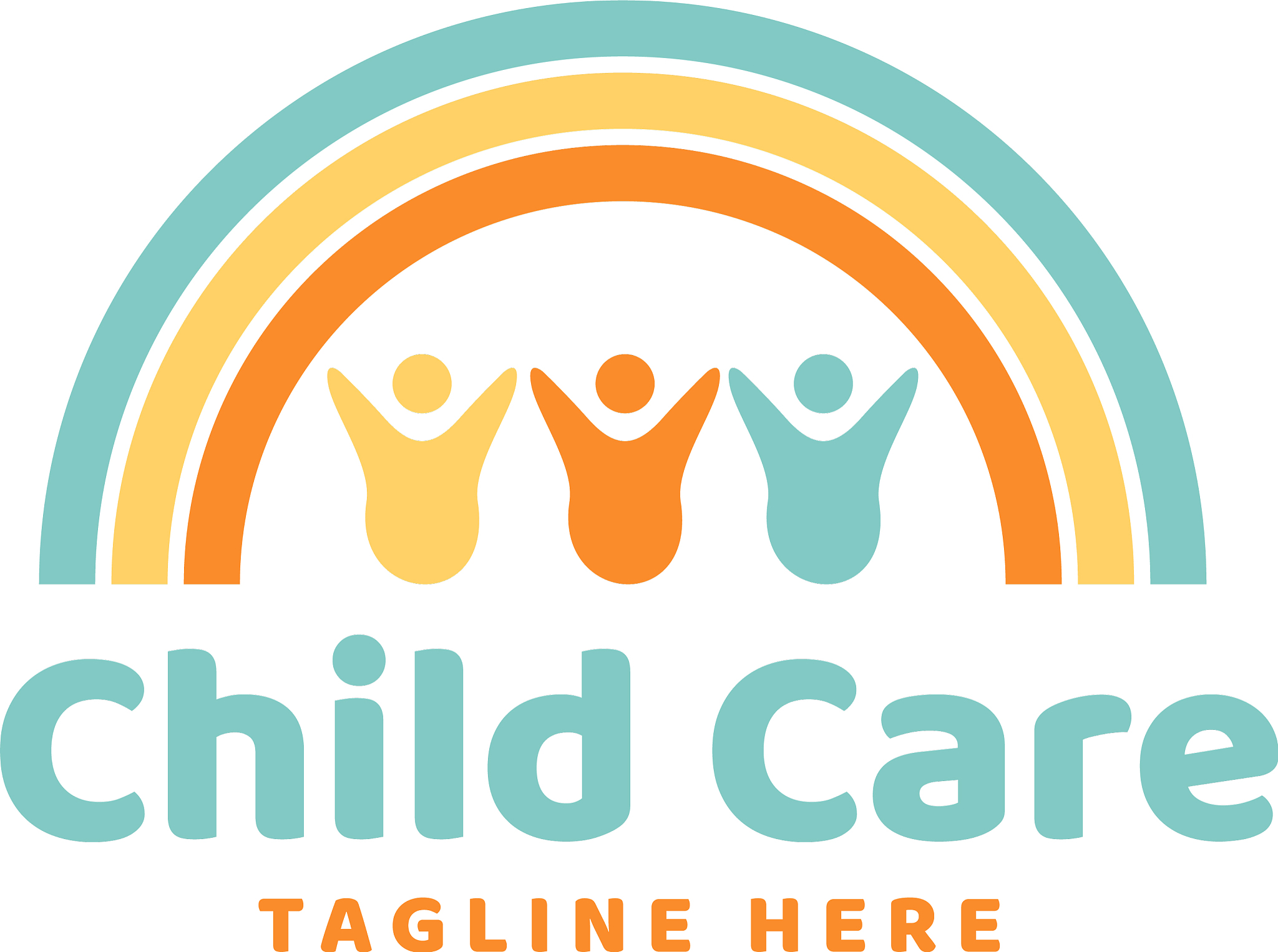 three child care under rainbow community logo