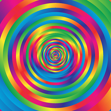 concentric colorful spiral w random circles
