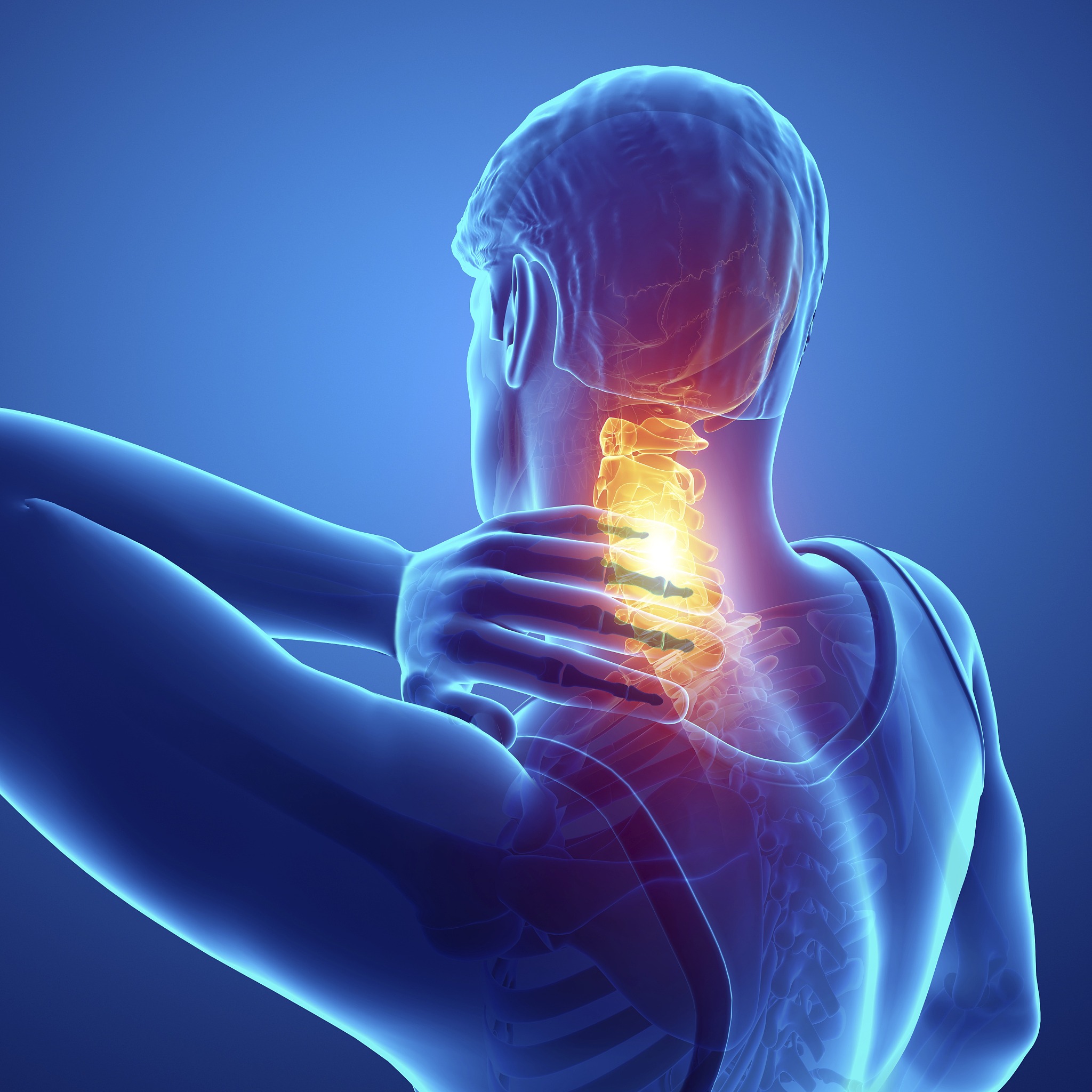 man with neck pain, illustration