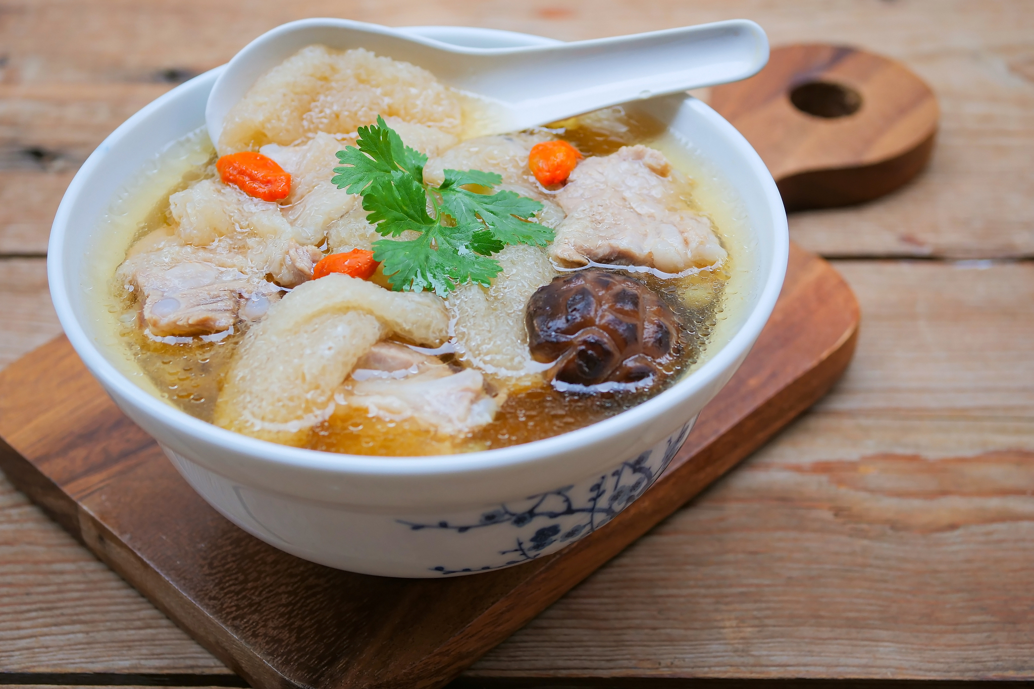 braised pork soup with chinese herb and bamboo,bamboo mushroom s