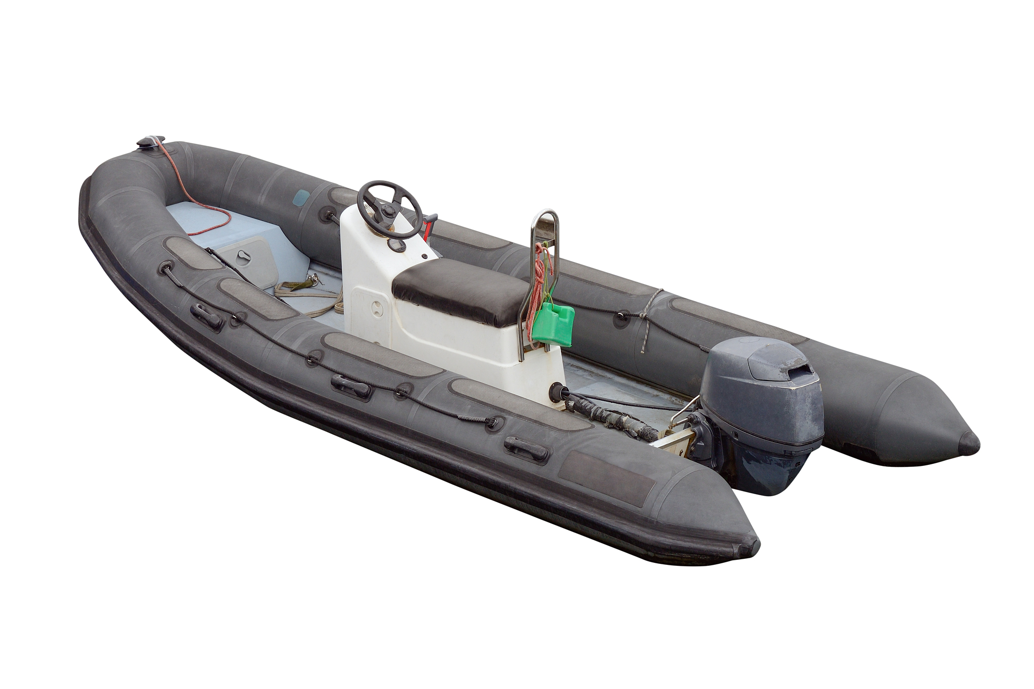 black inflatable motor boat isolated on a white background