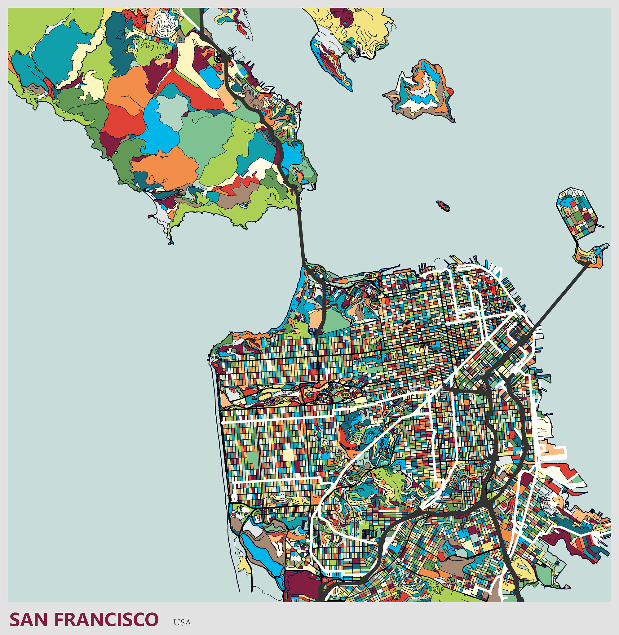 san francisco city art illustration map