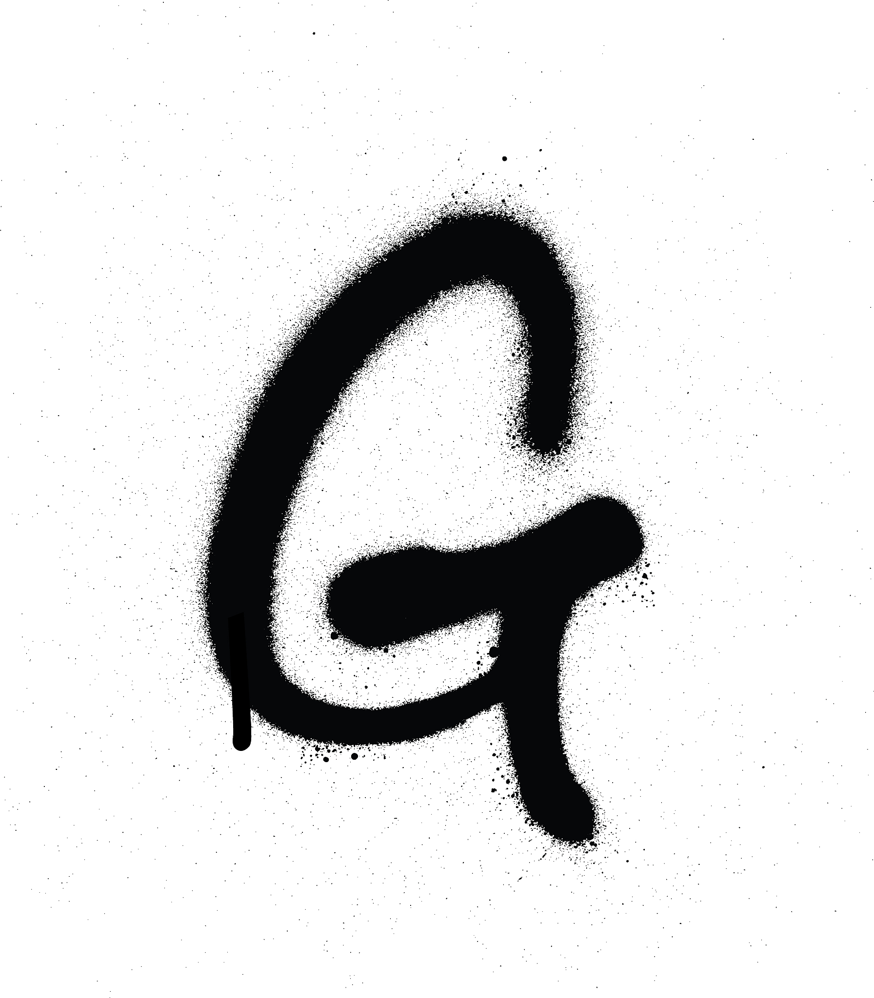 sprayed g font graffiti with leak in black