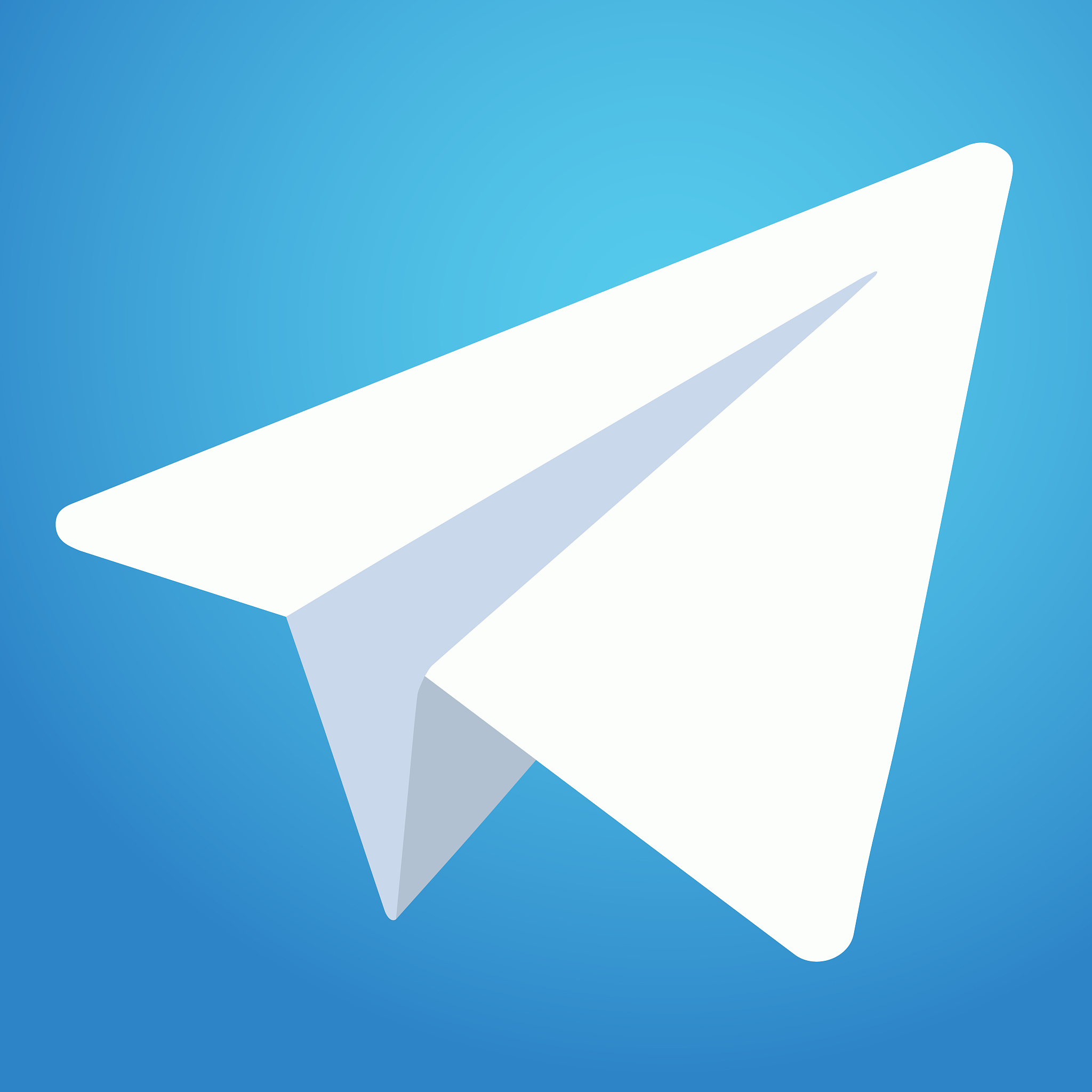 telegram messenger icon. white paper plane on blue background. v