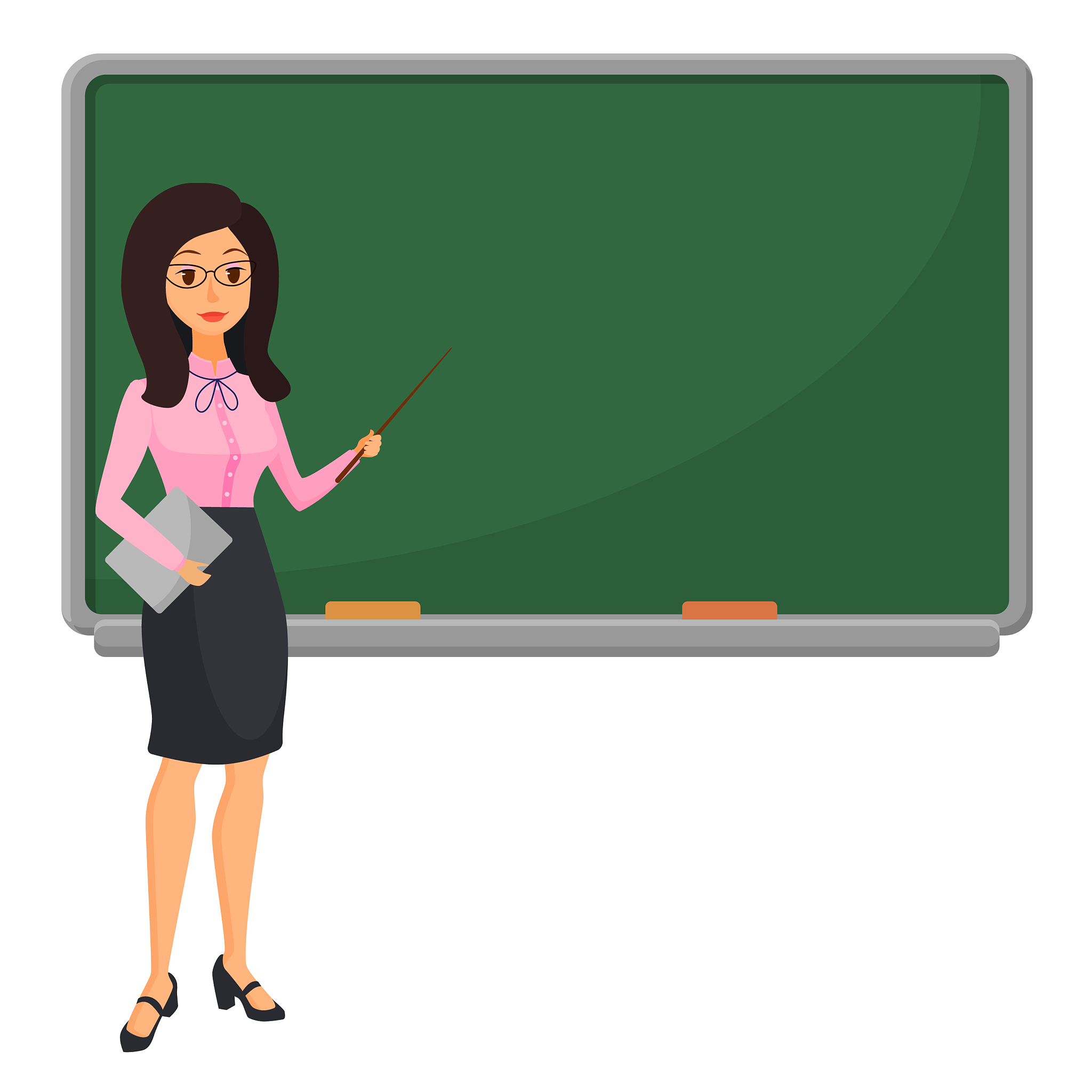 young female teacher near blackboard teaching