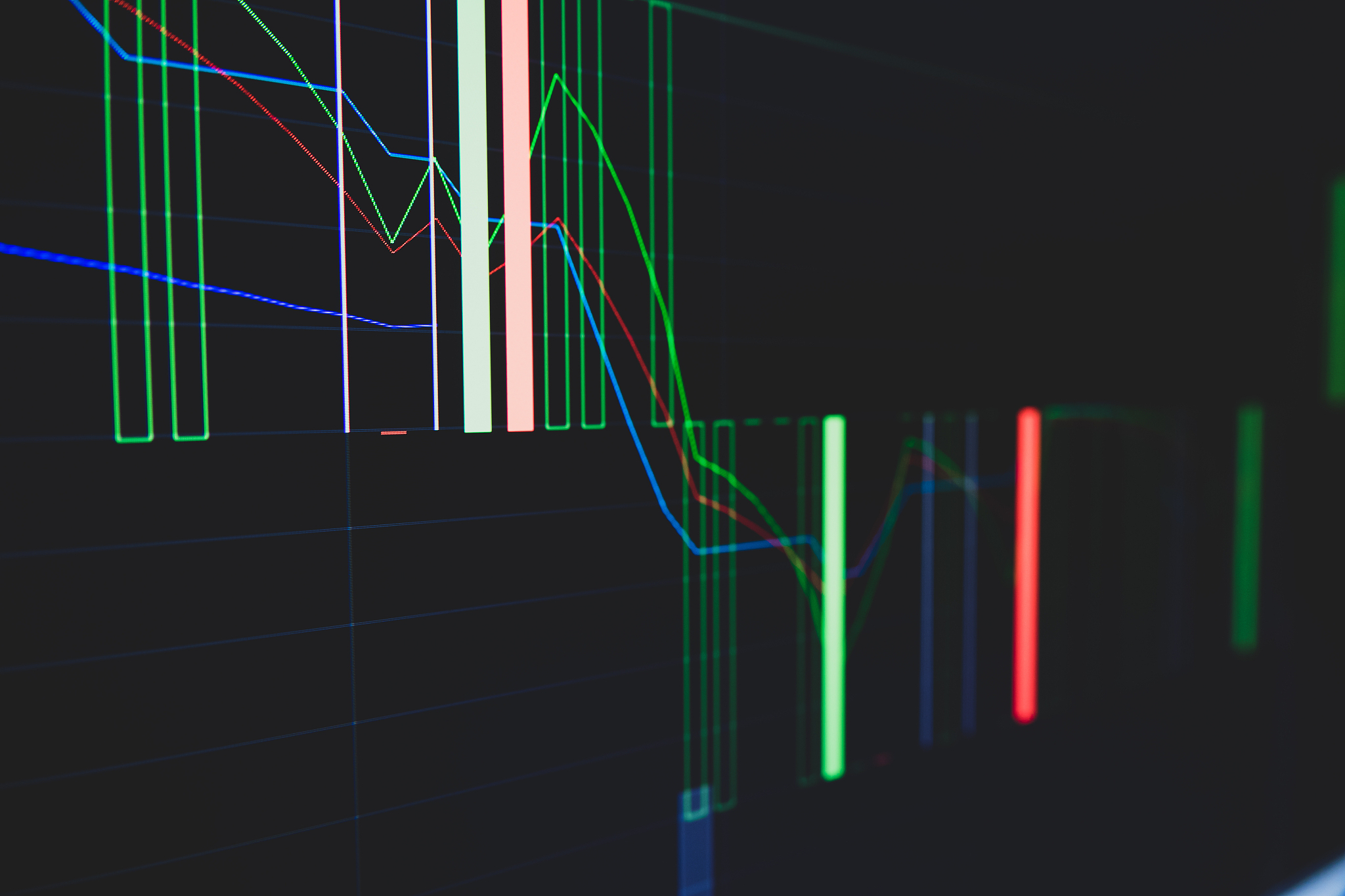 stock exchange market graph on led screen for covid-19 financial