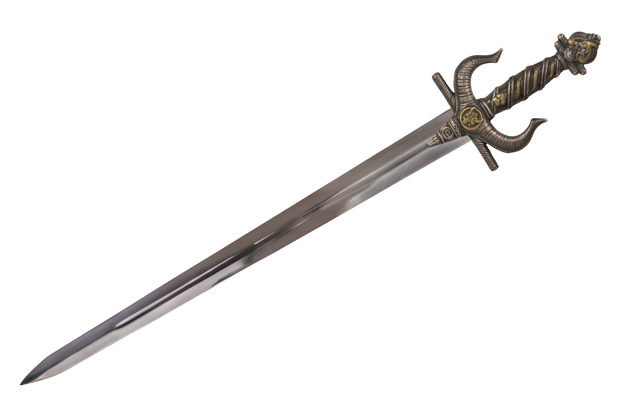 sword disposed by diagonal, isolated on white background.