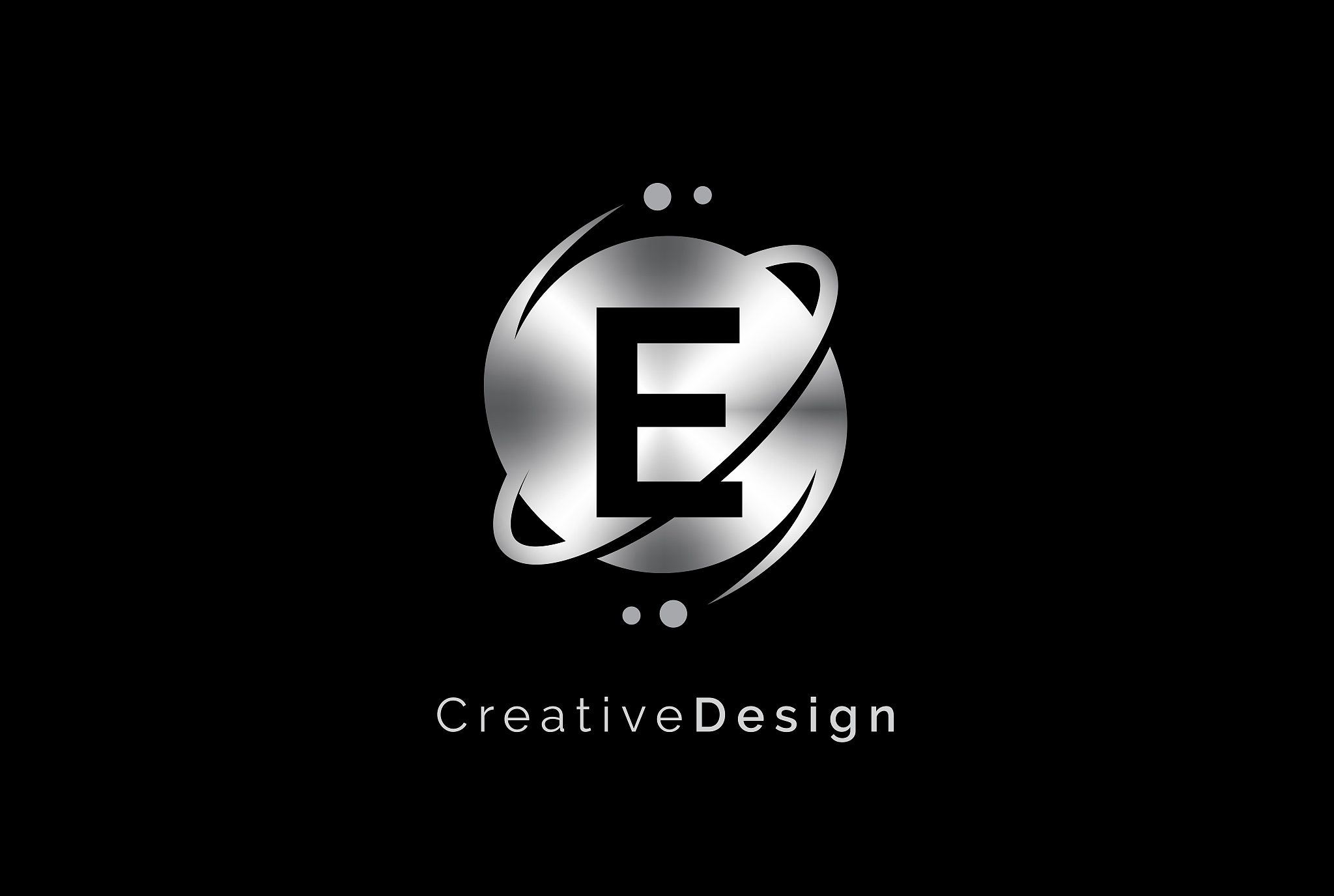 minimalist initial logo with planet orbit with metal effect logo