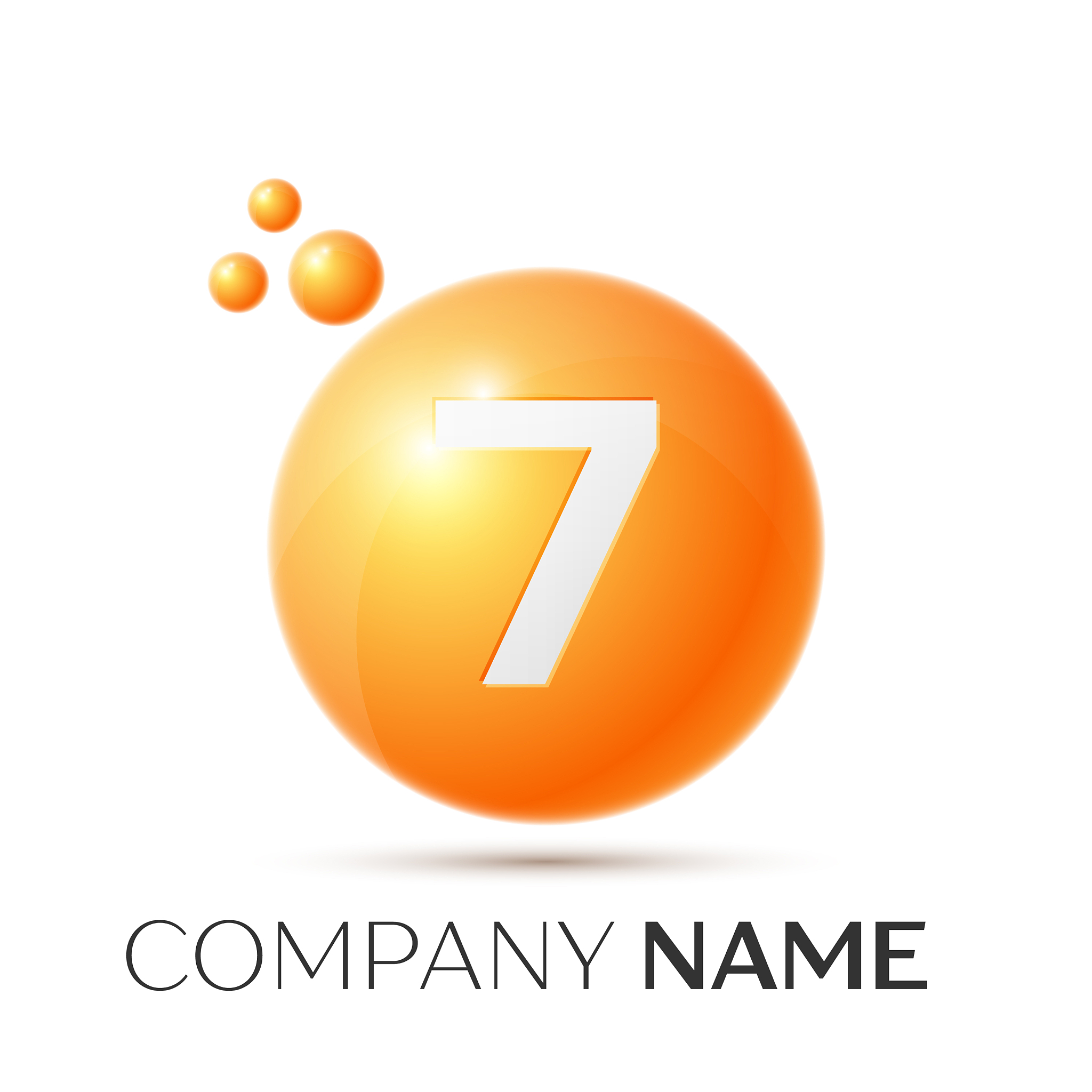 number seven splash logo orange dots and bubbles