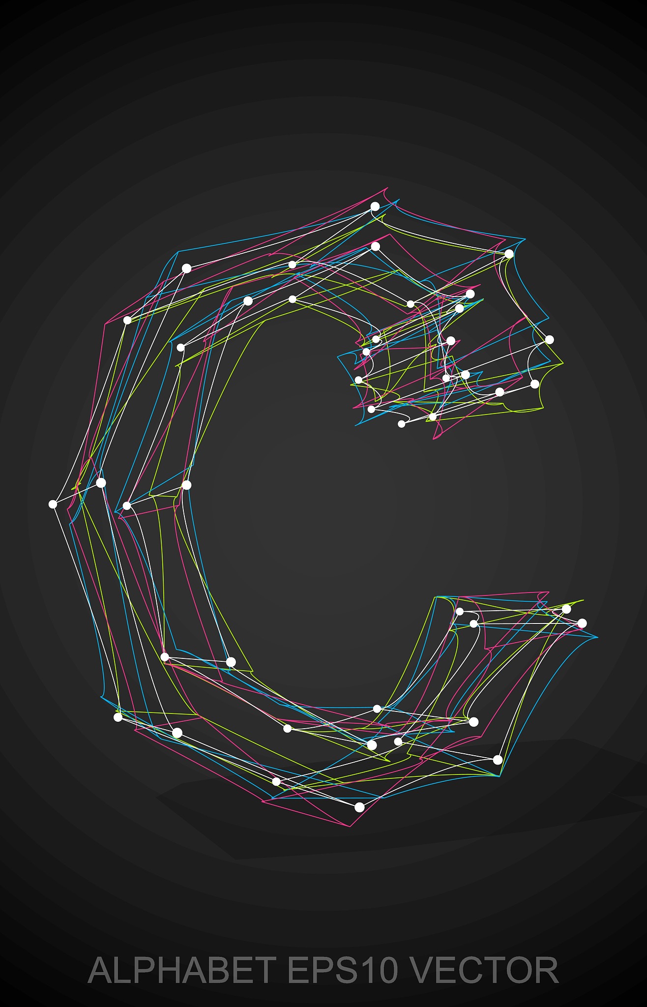 矢量,草图,插画,三维图形,英文字母<strong>c</strong>,形状,几何形状,黑色,铁丝网,绘制