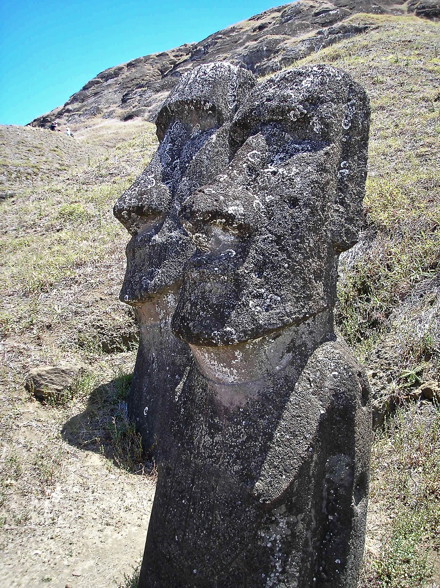 two moai heads in profile - easter island