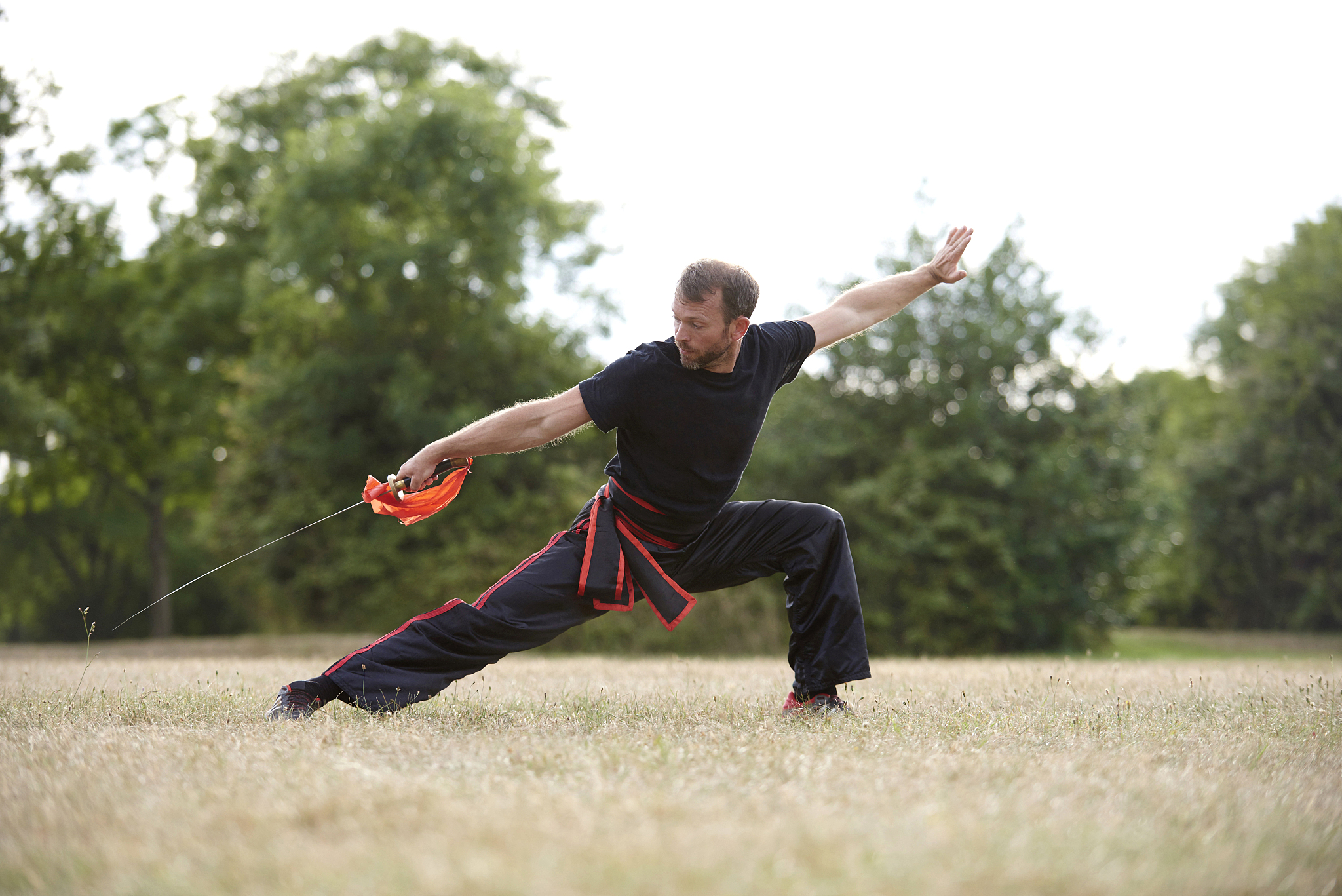 man practicing kung fu in park