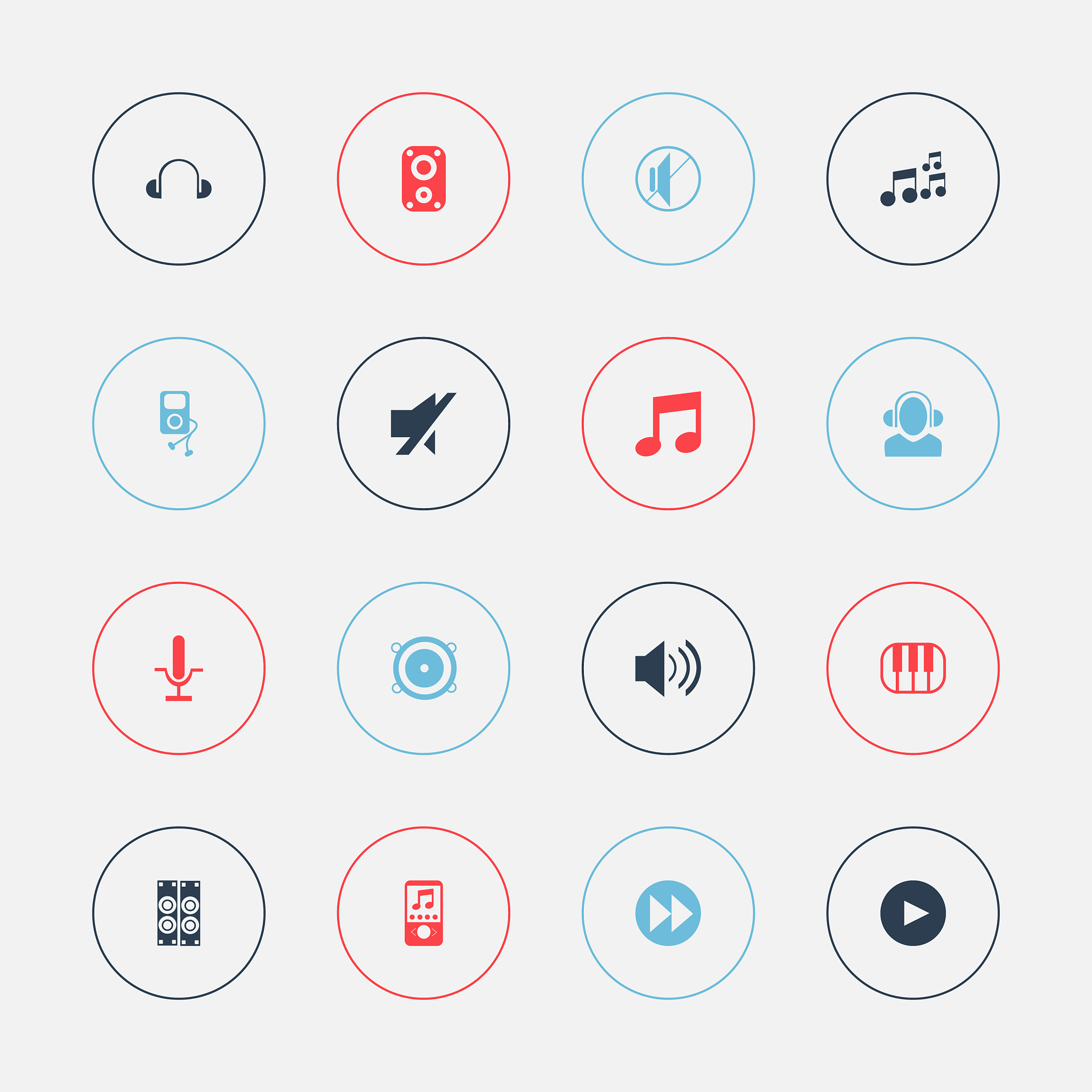 set of 16 editable mp3 icons includes symbols