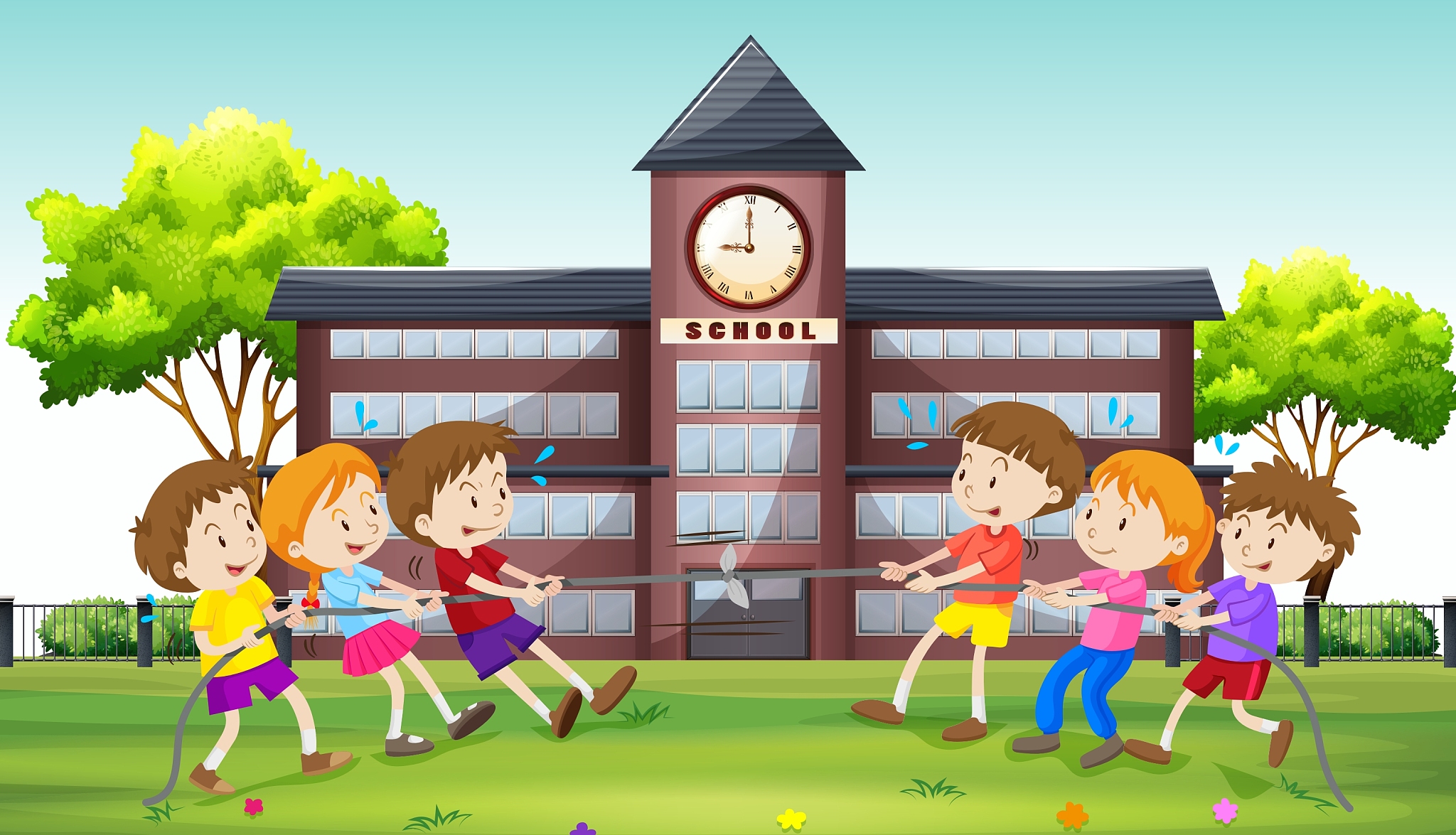 children playing tug of war at school