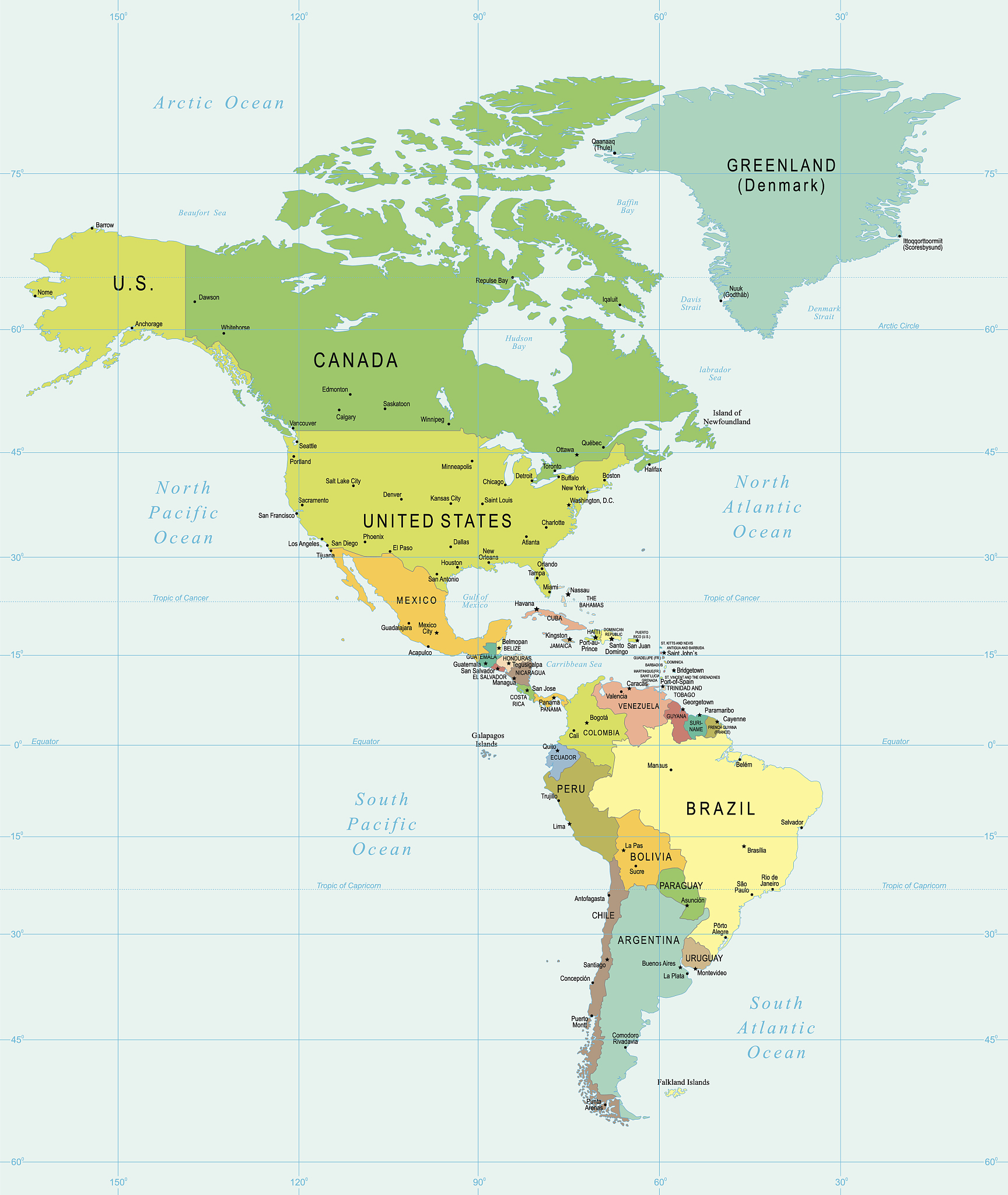 map of north and south america - illustration