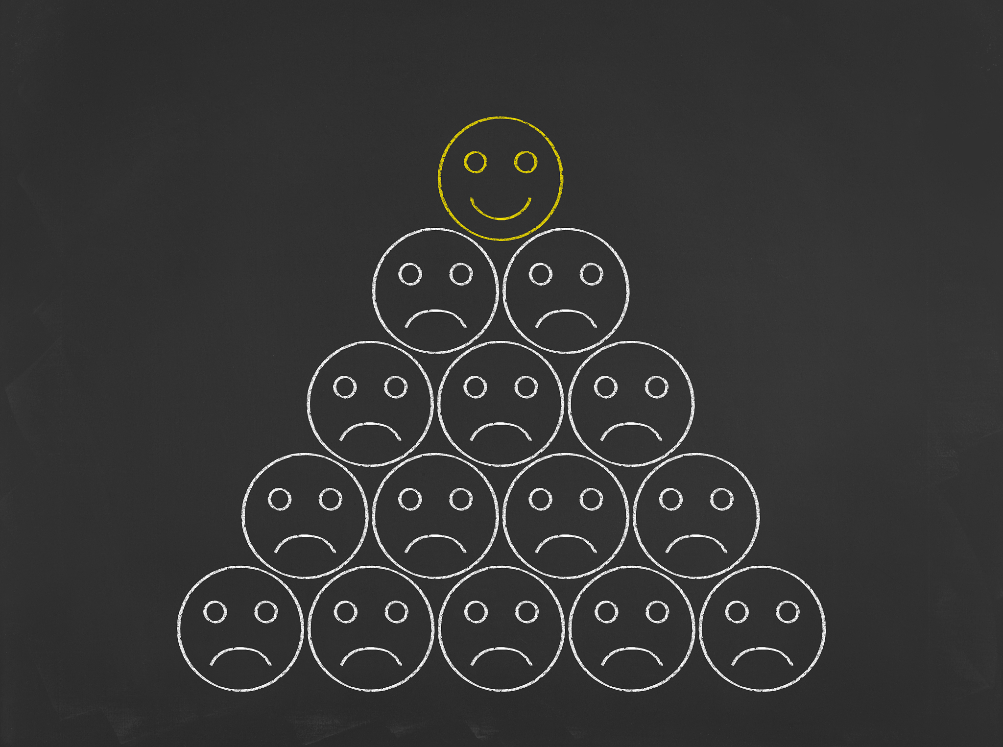 unhappy and happy smileys - business chalkboard background