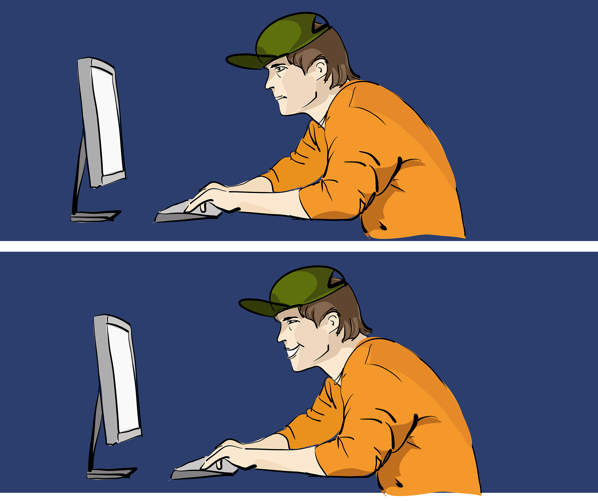young man worcking on pc
