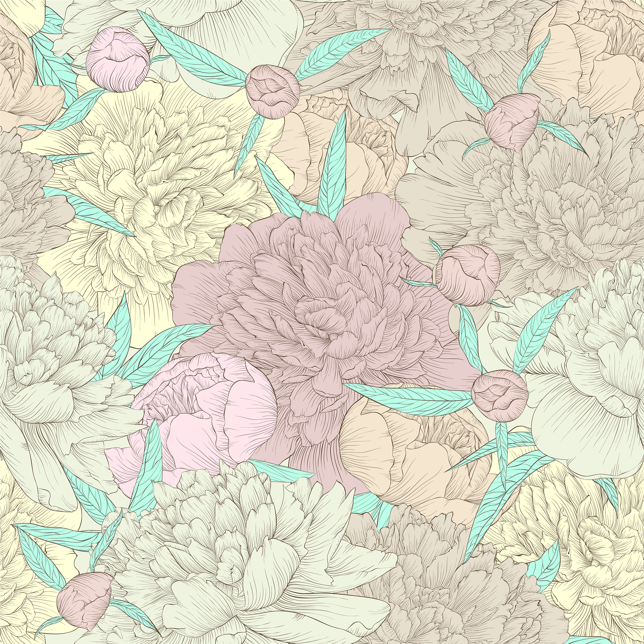 beautiful seamless background peonies with green