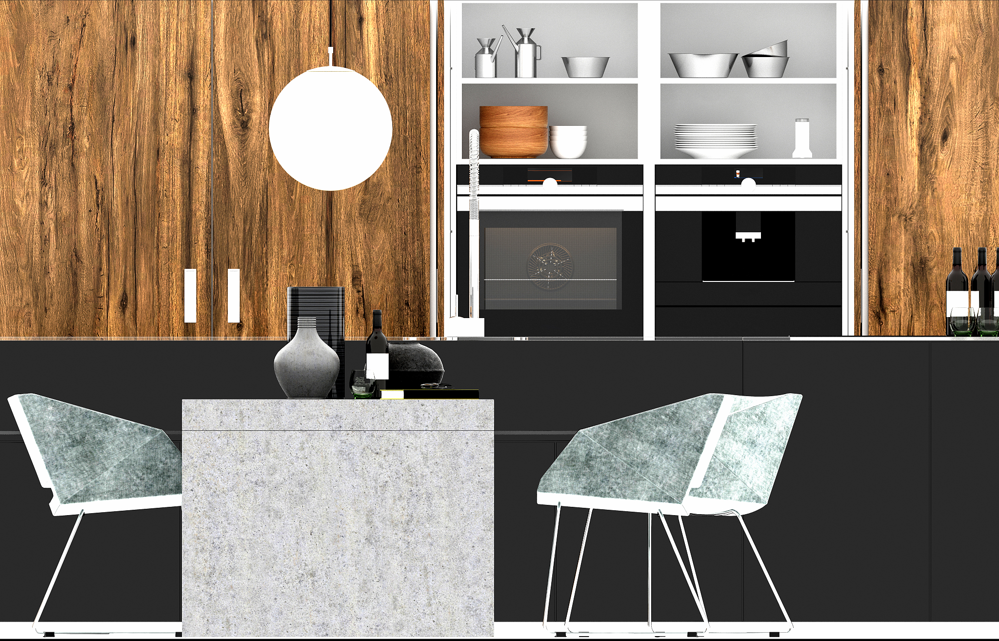 3d render modern kitchen