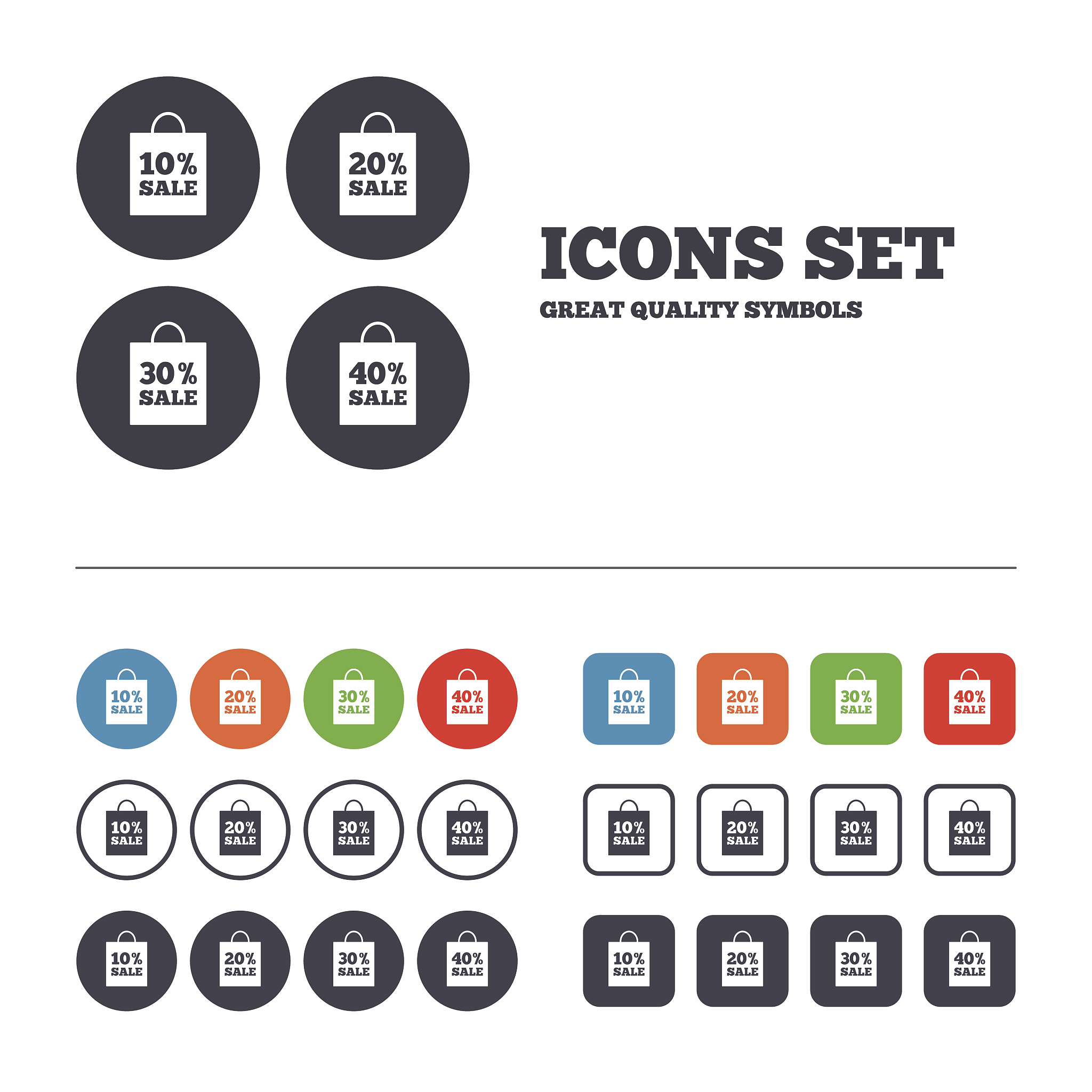 sale bag tag icons. discount symbols