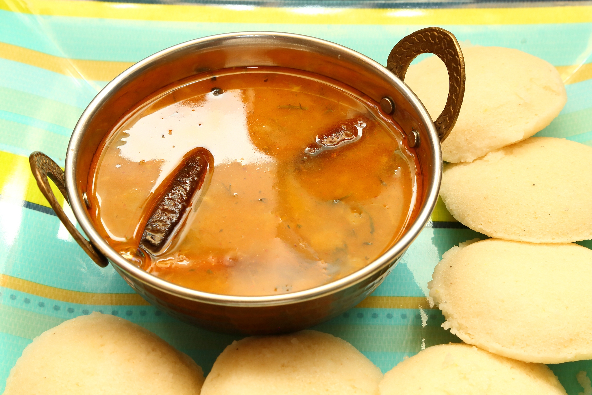 idly with sambar dish of south indian cuisine.