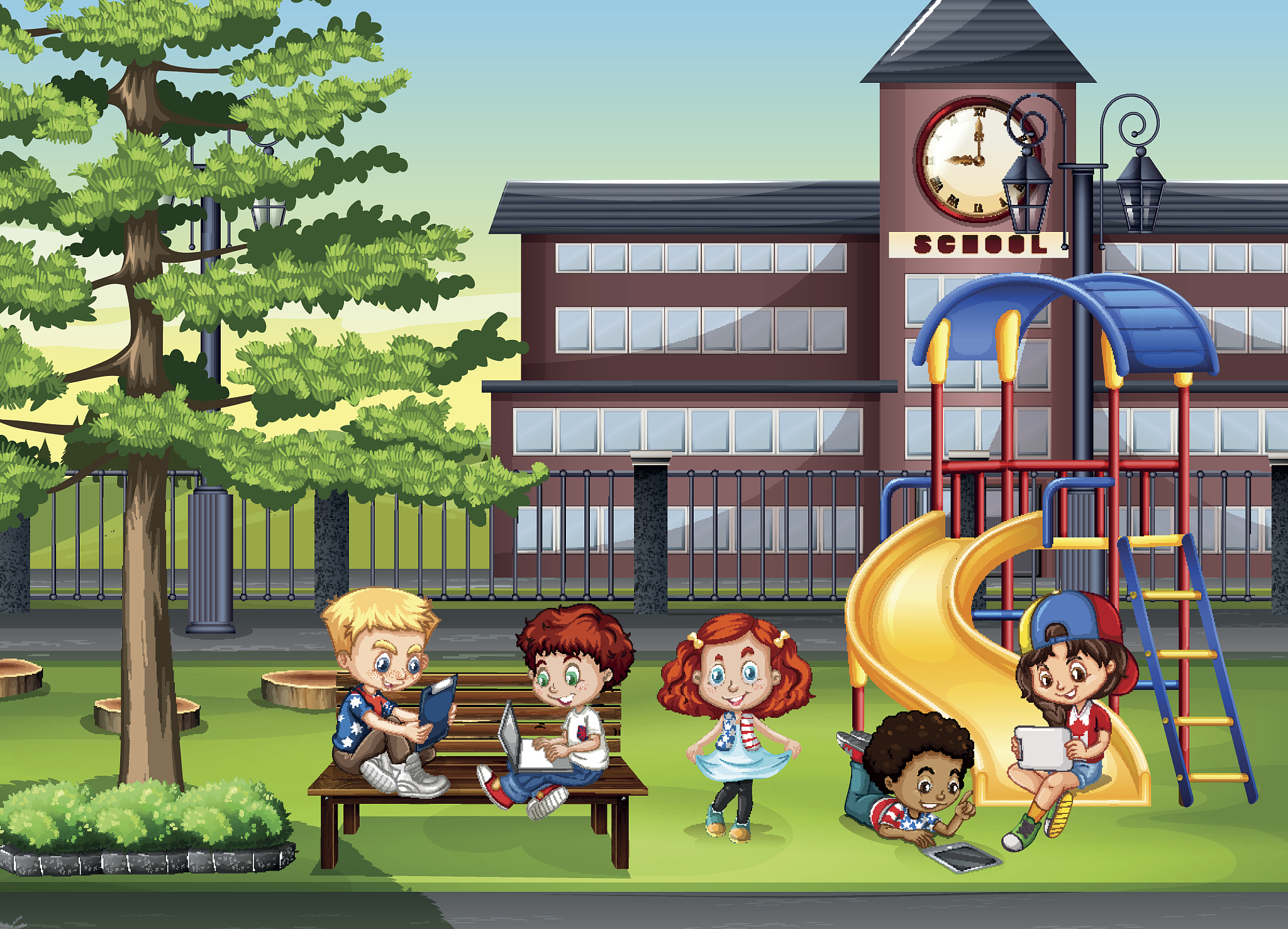 children playing  school playground