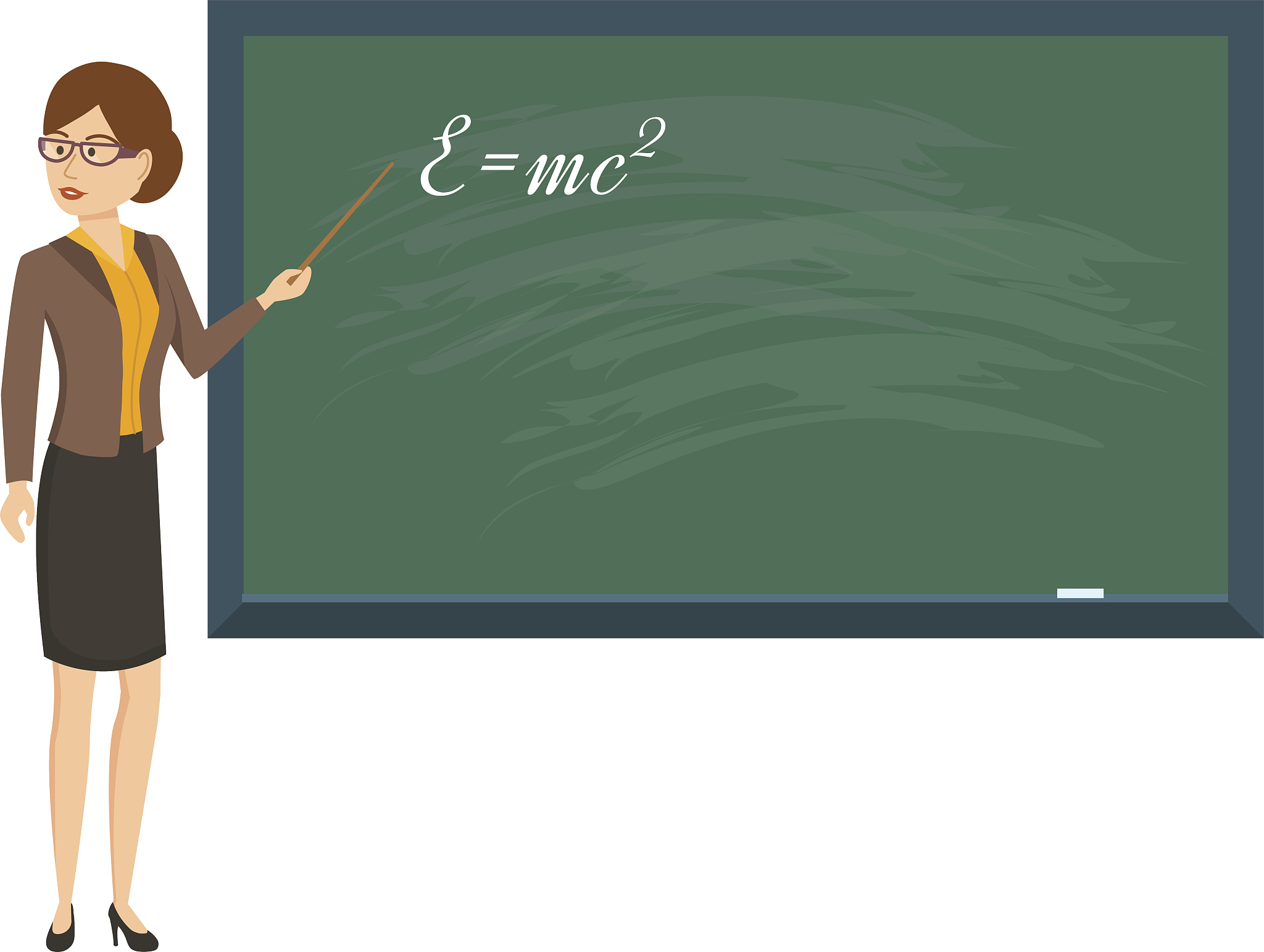 woman teacher in physics class, with pointer in hand