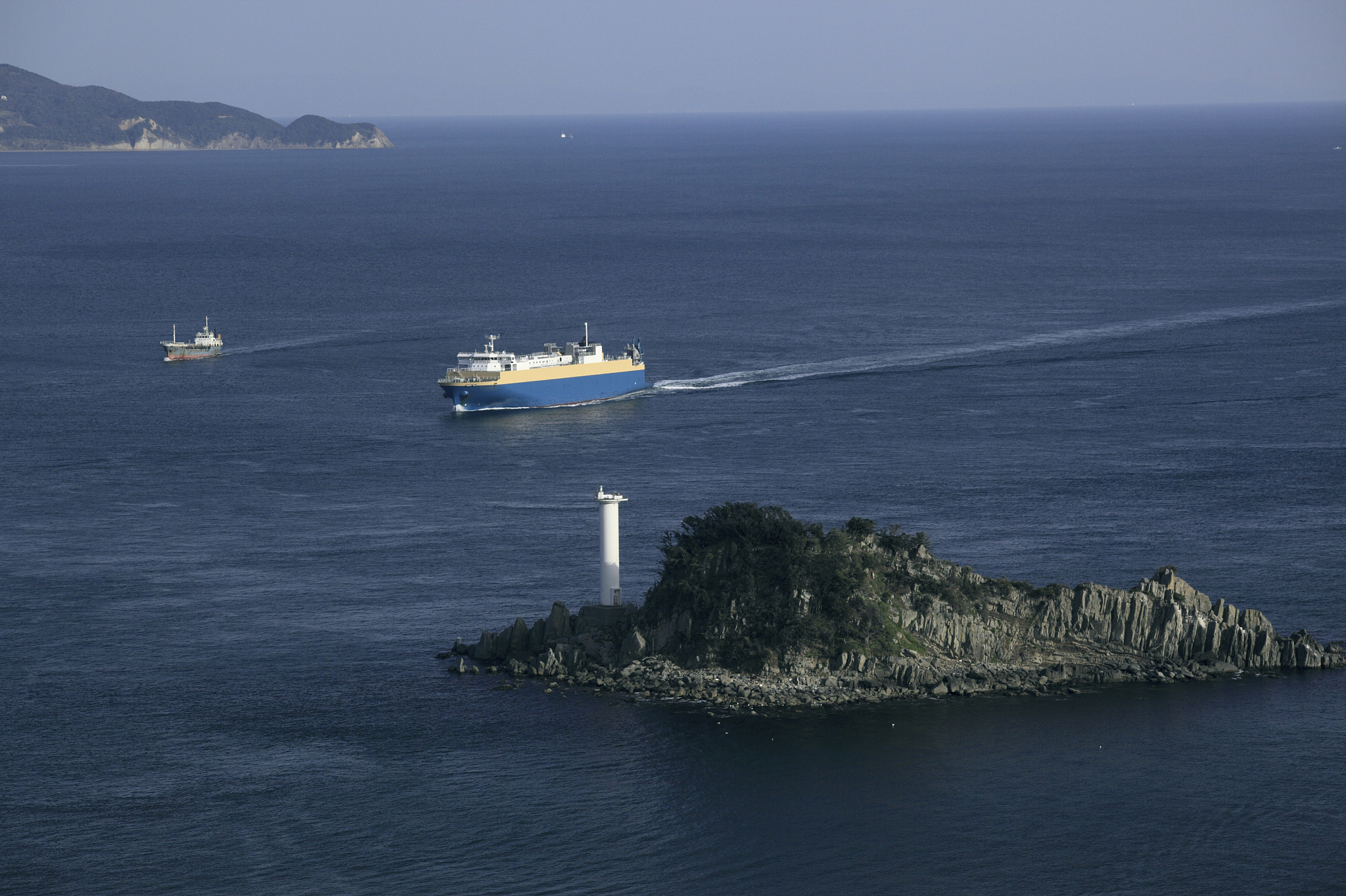 ship and tobishima island lighthouse