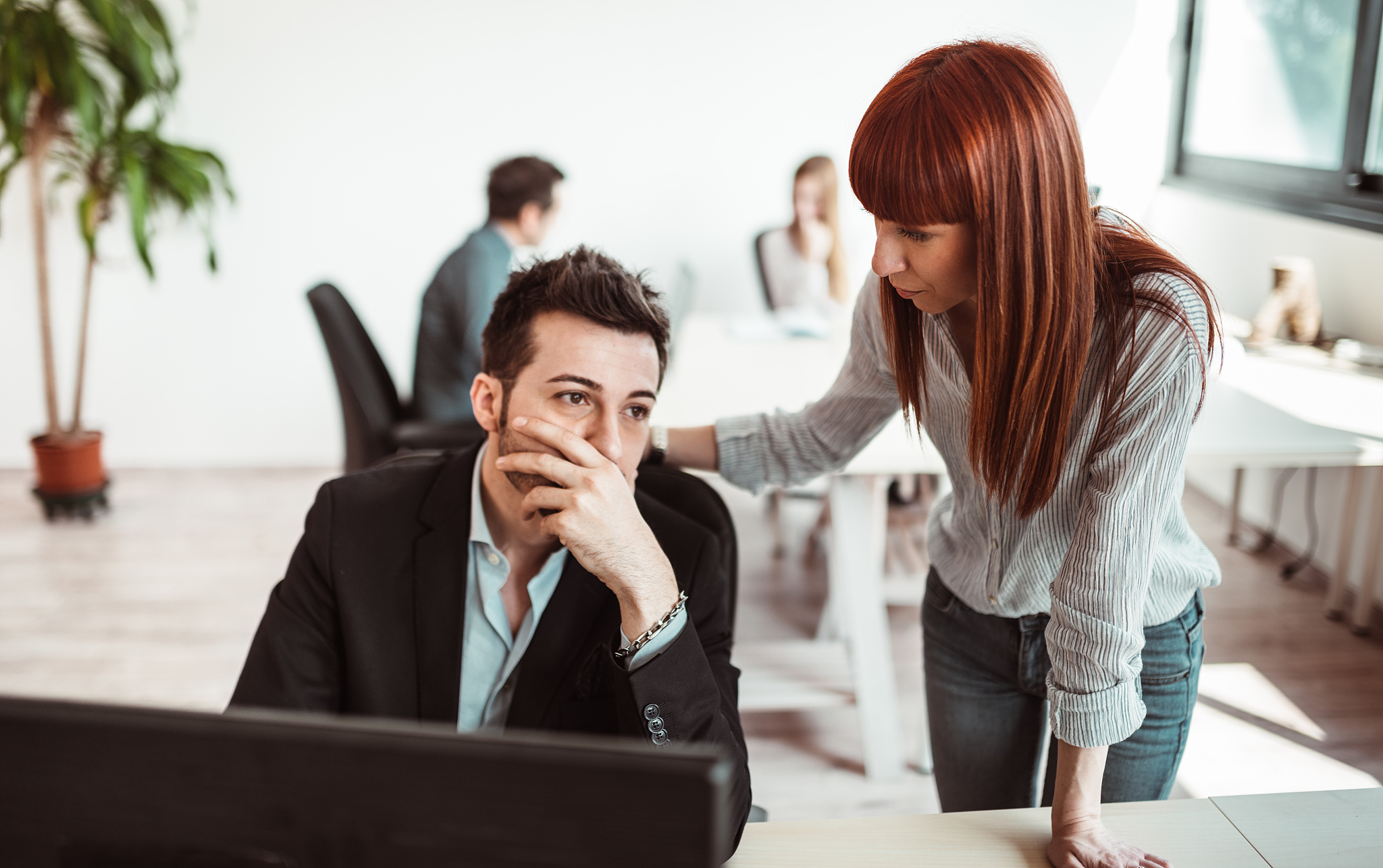 worried businessman watching the computer
