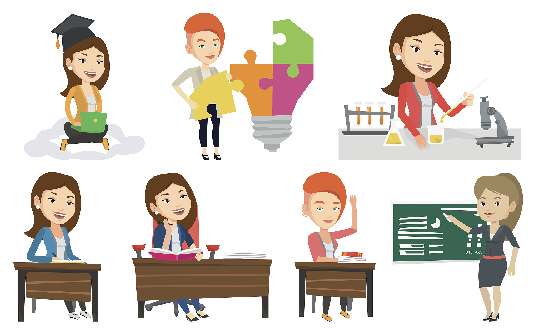 vector set of student and teachers characters