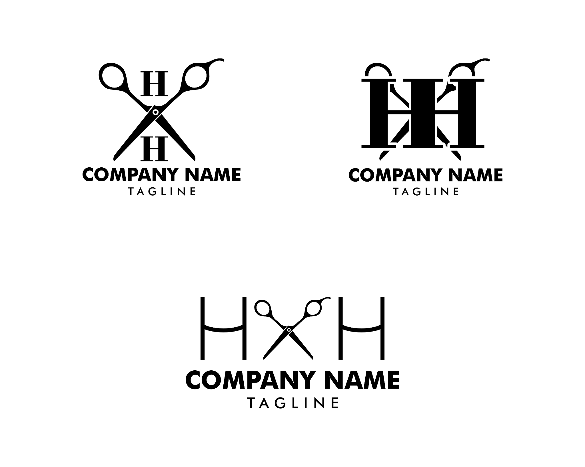 set of initial letter hh scissor   design concept