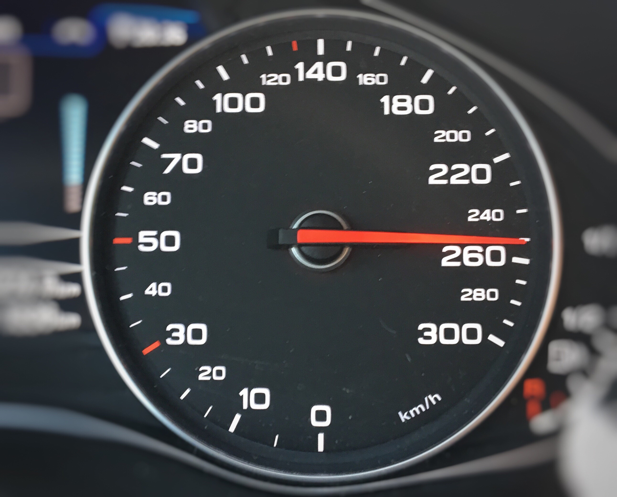 close-up of car speedometer