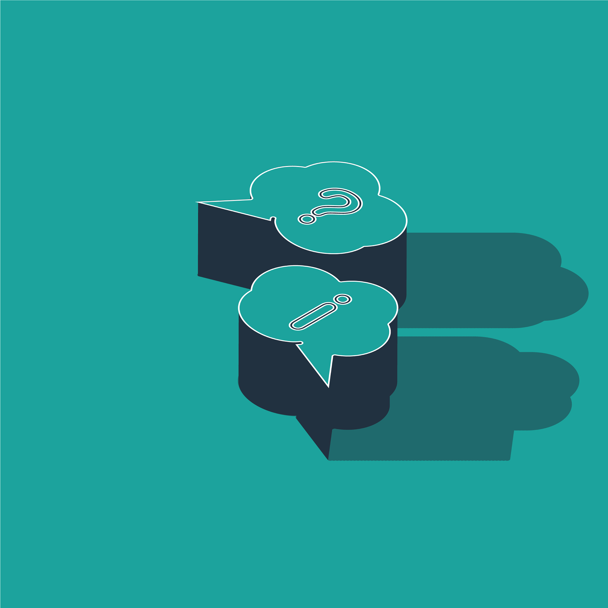 isometric speech bubbles with question and