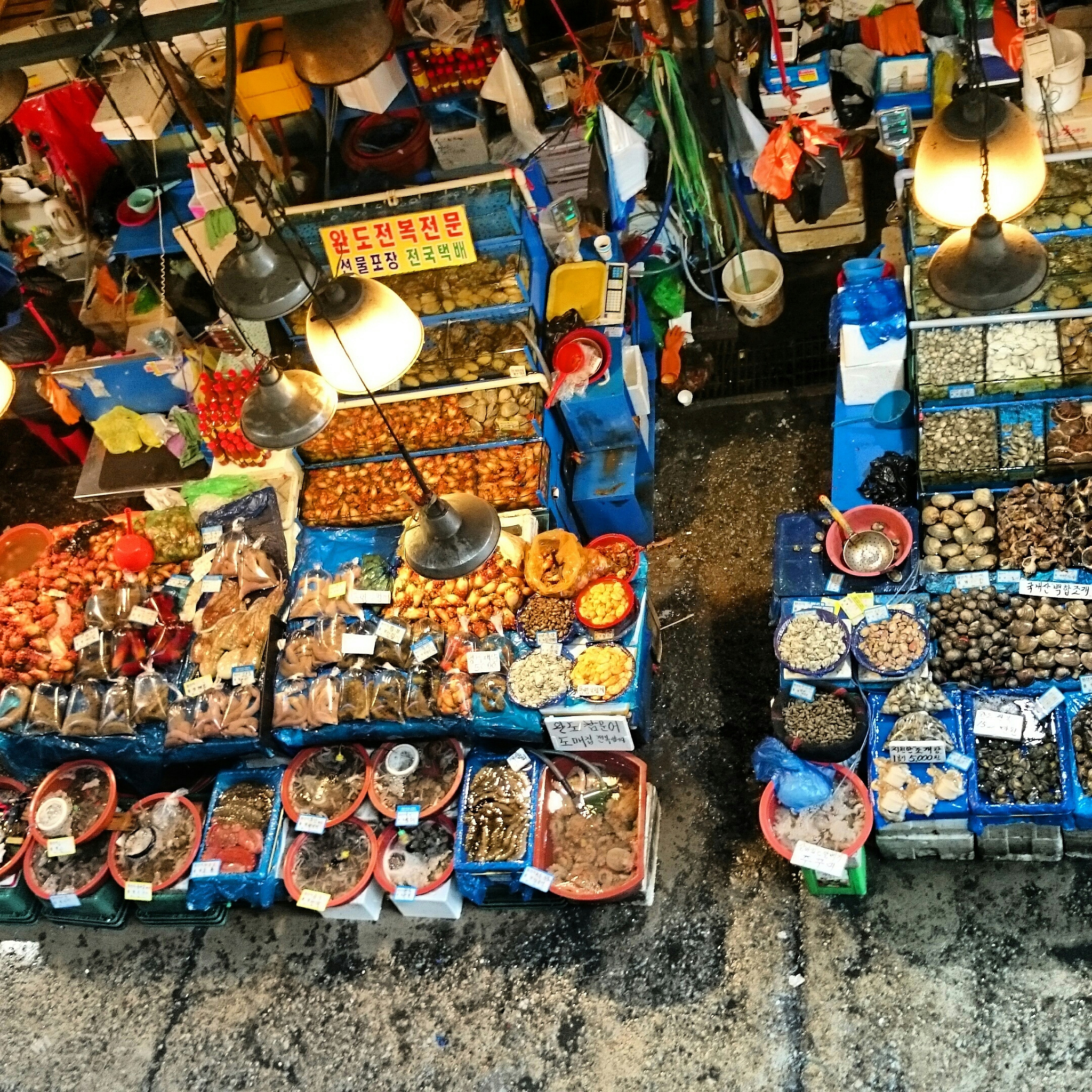 high angle view of market stall
