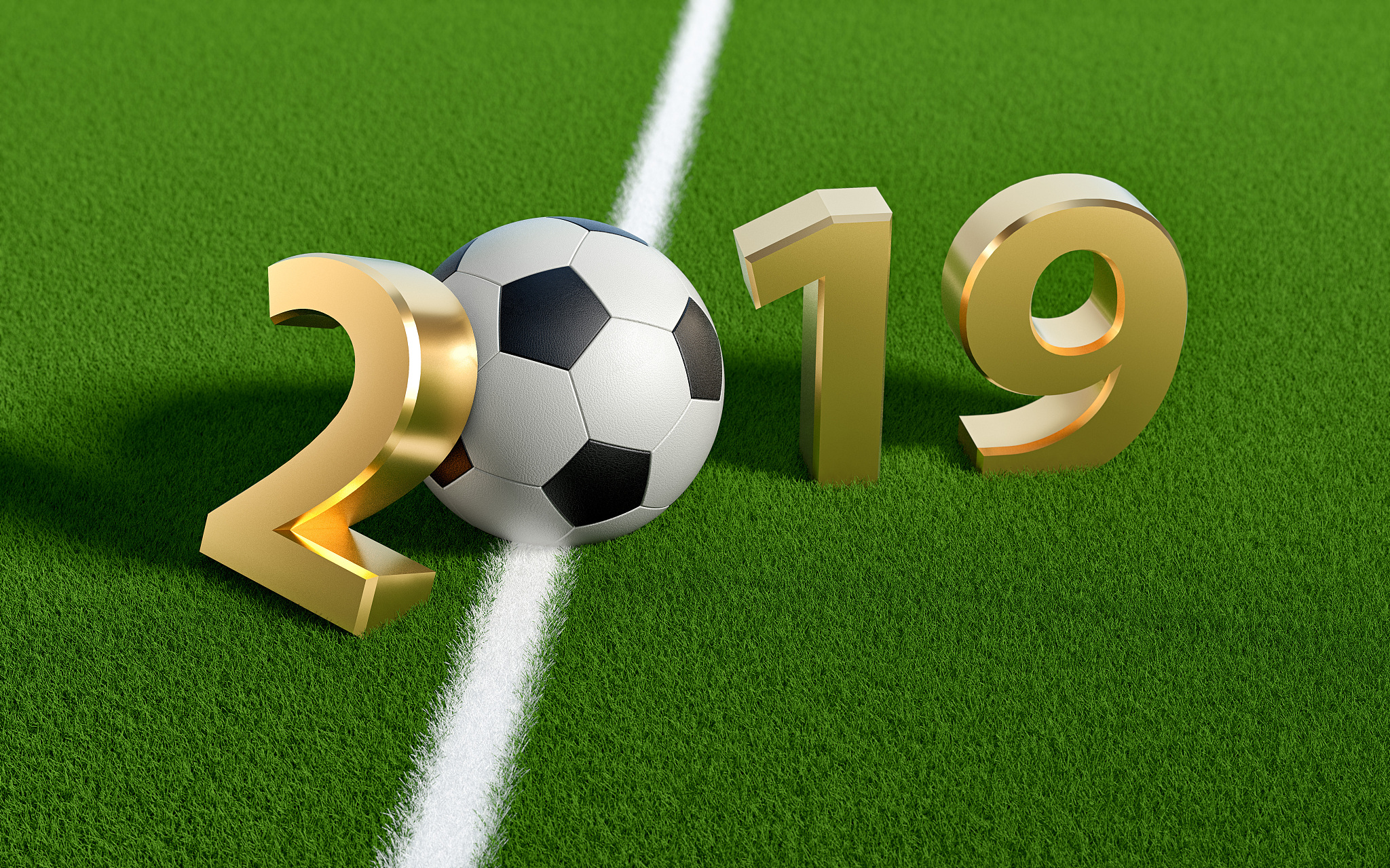 soccer 2019 - a soccer ball representing the 0 in 2019. 3d