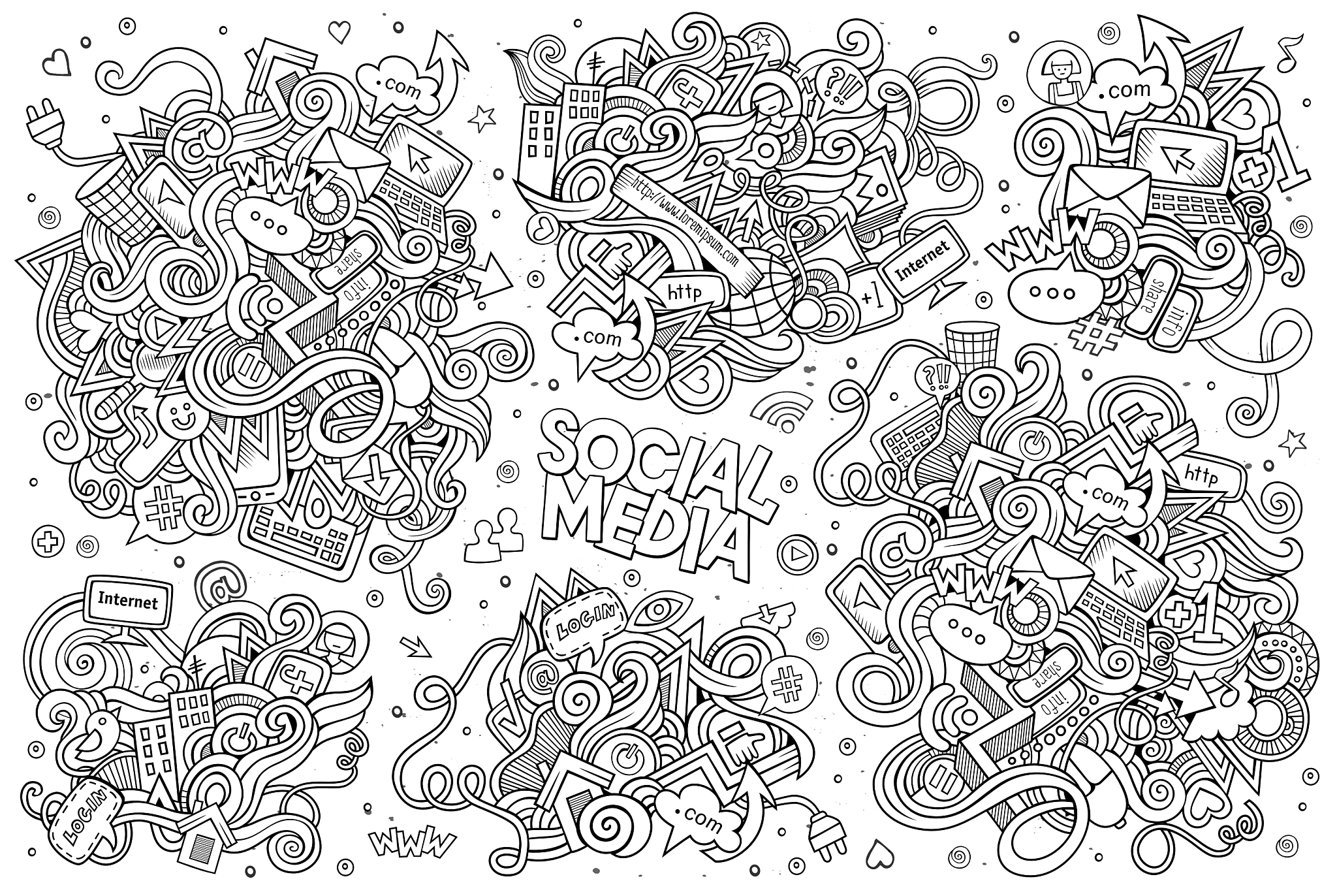 sketchy hand drawn doodle cartoon set of