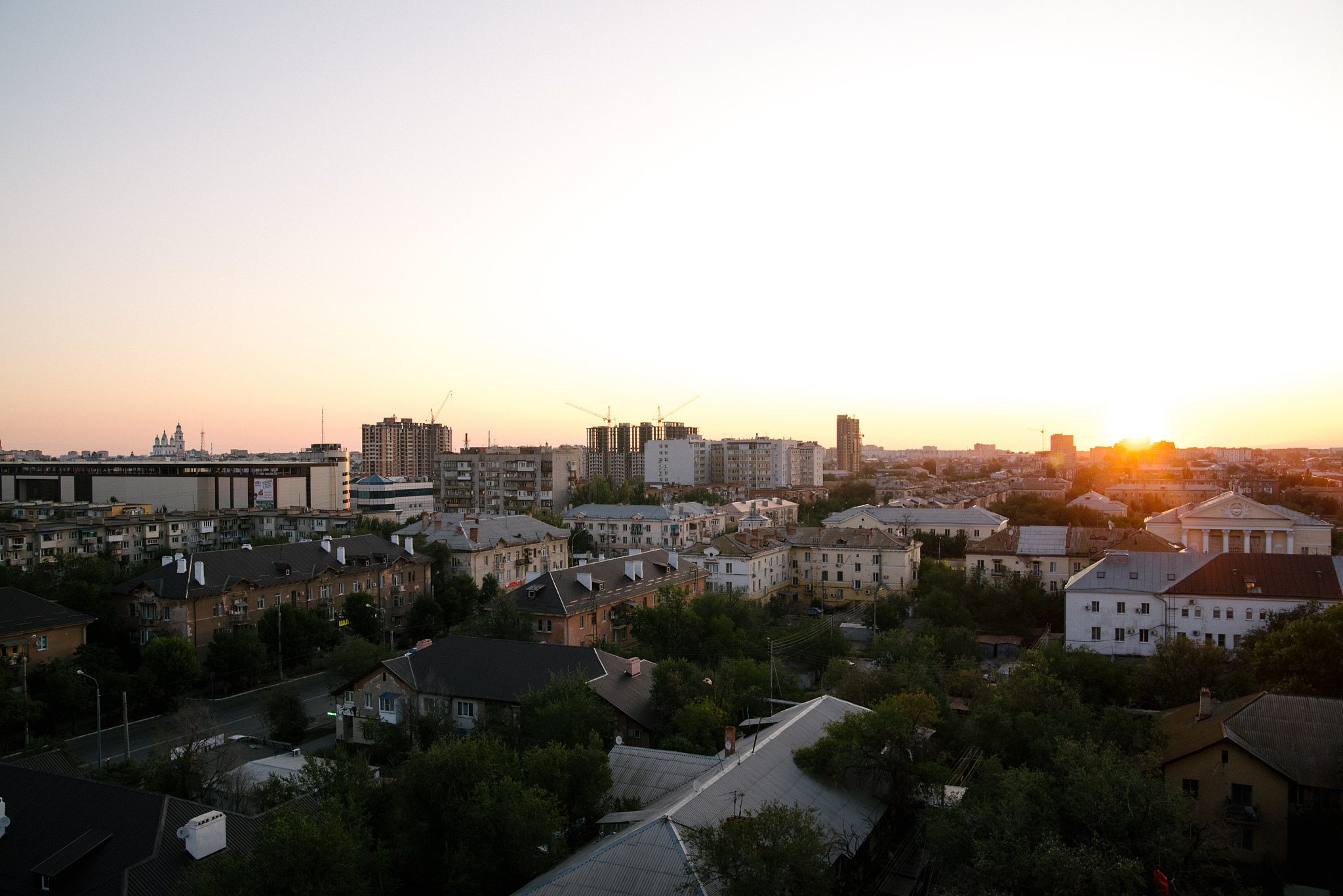 dawn over the city in the summer in russia. cityscape in russia.