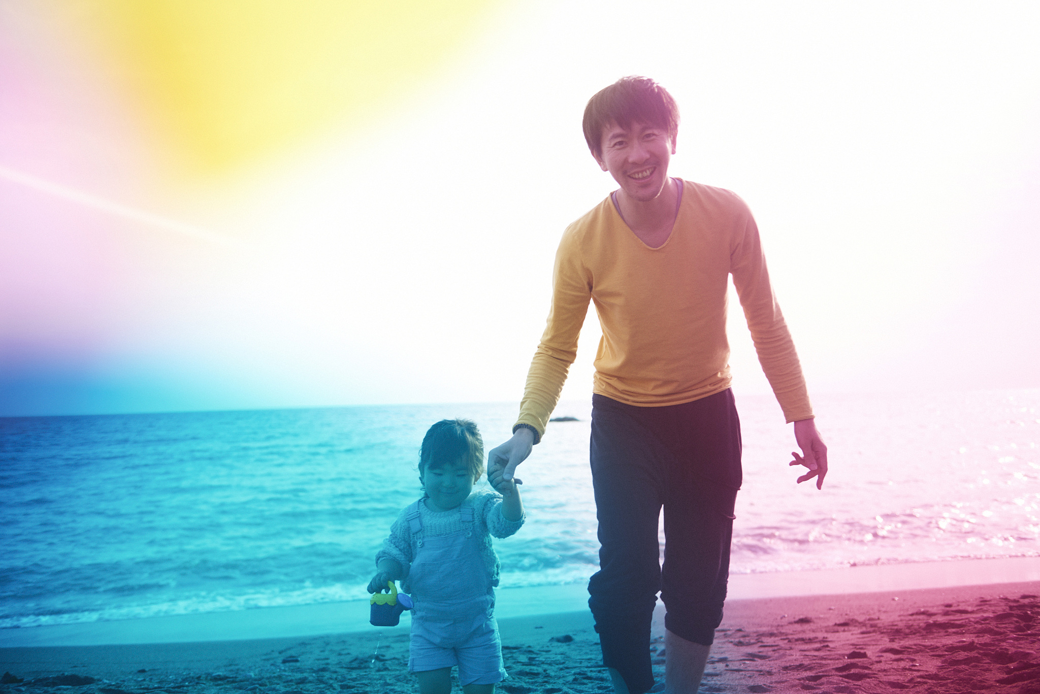 dreamy portrait of little girl and her father
