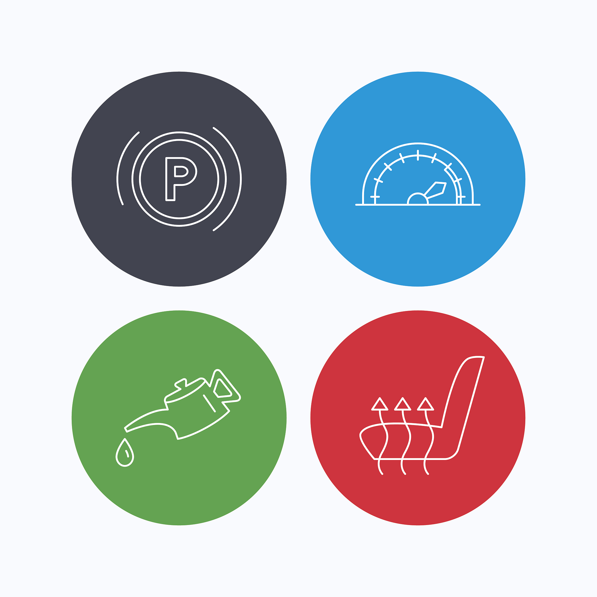 motor oil, parking and speedometer icons.
