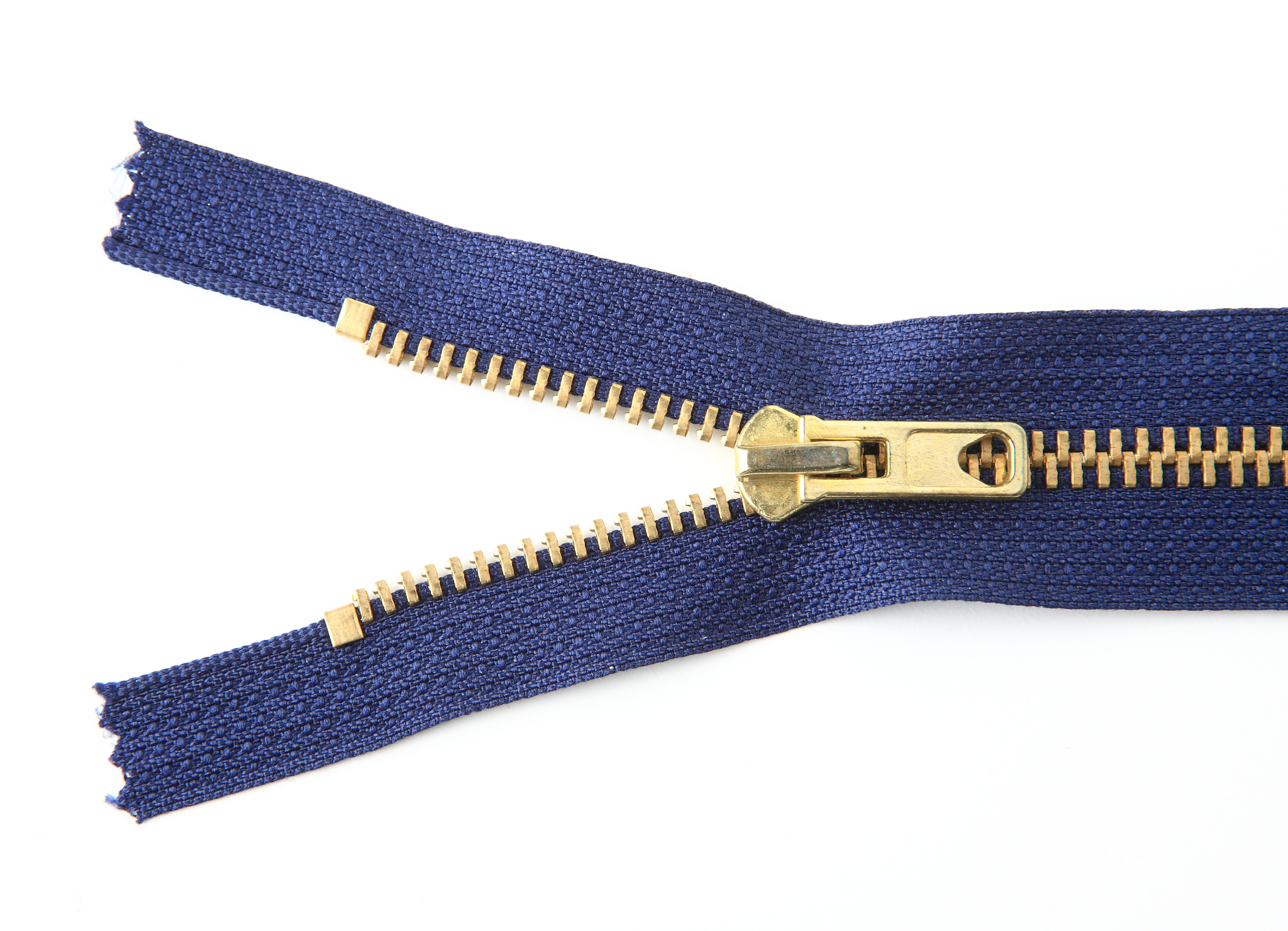 zipper half open on white background