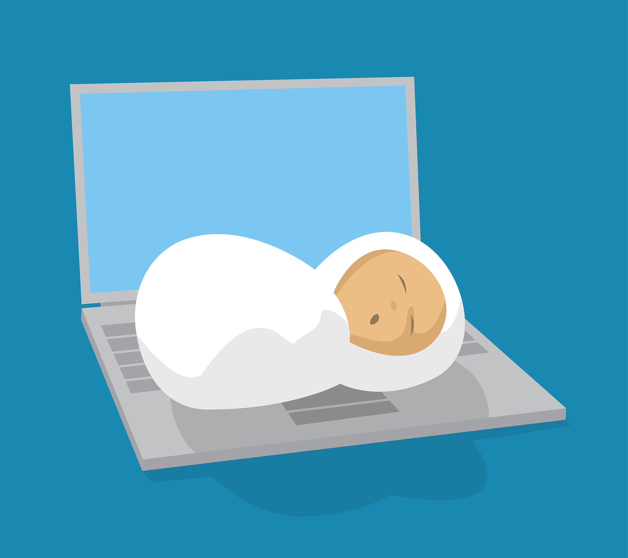 newborn baby sleeping on laptop computer