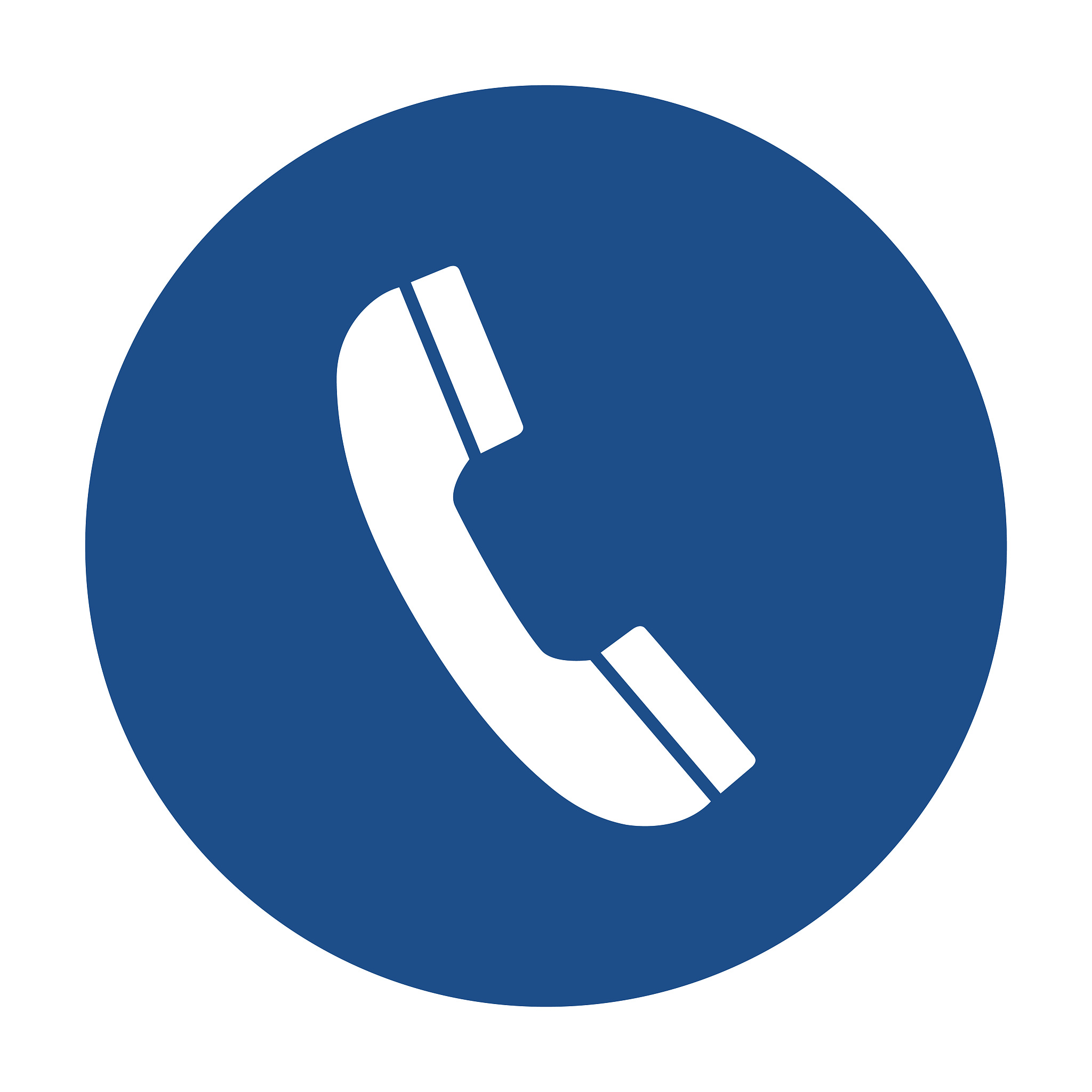 blue round telephone receiver icon, button on a white background