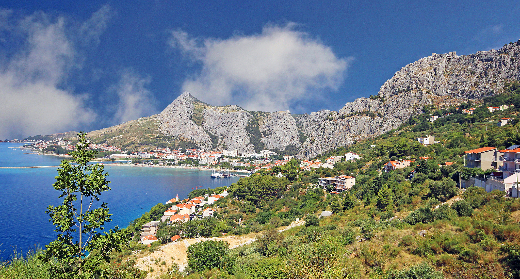 aerial view of the  town omis, makarska riviera, croatia